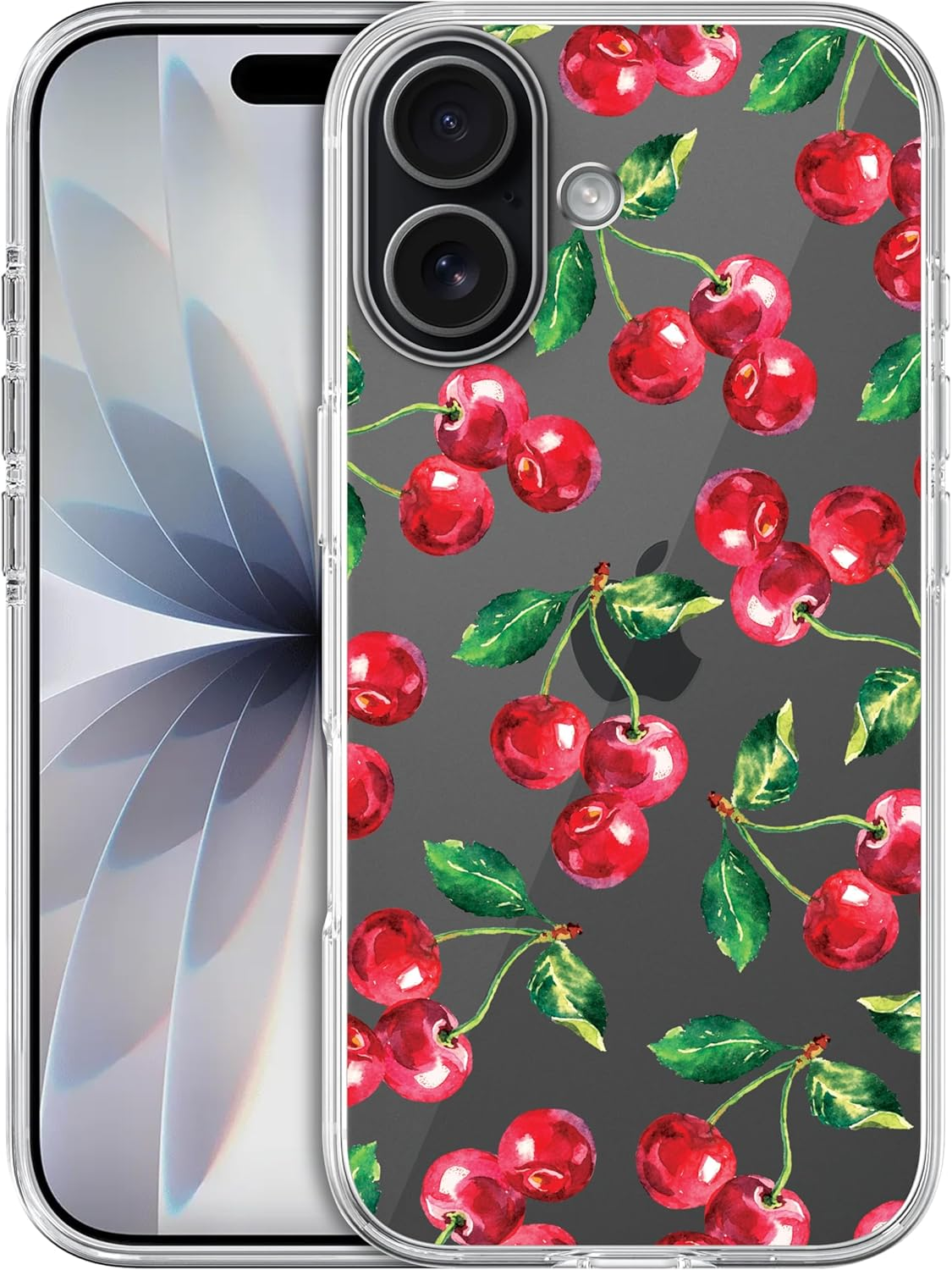 Glamcase Clear Case for Iphone 17, Iphone 17 Case - Cherry Watercolor Pattern Design Printed Crystal Clear Acrylic Protective Designer Back Clear Case/Cover for Iphone 17 image number 4