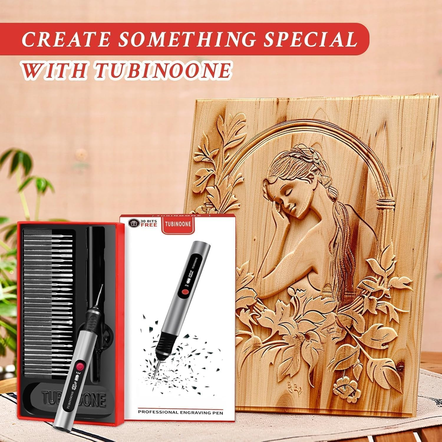 TUBINOONE Engraving Pen, Ultimate Cordless Portable Tool for Artists & Diyers - Engrave 50+ Surfaces - Beginner Friendly - Rechargeable - Free 30 Bits & Mastery Guide & Stencils (Silver) image number 6
