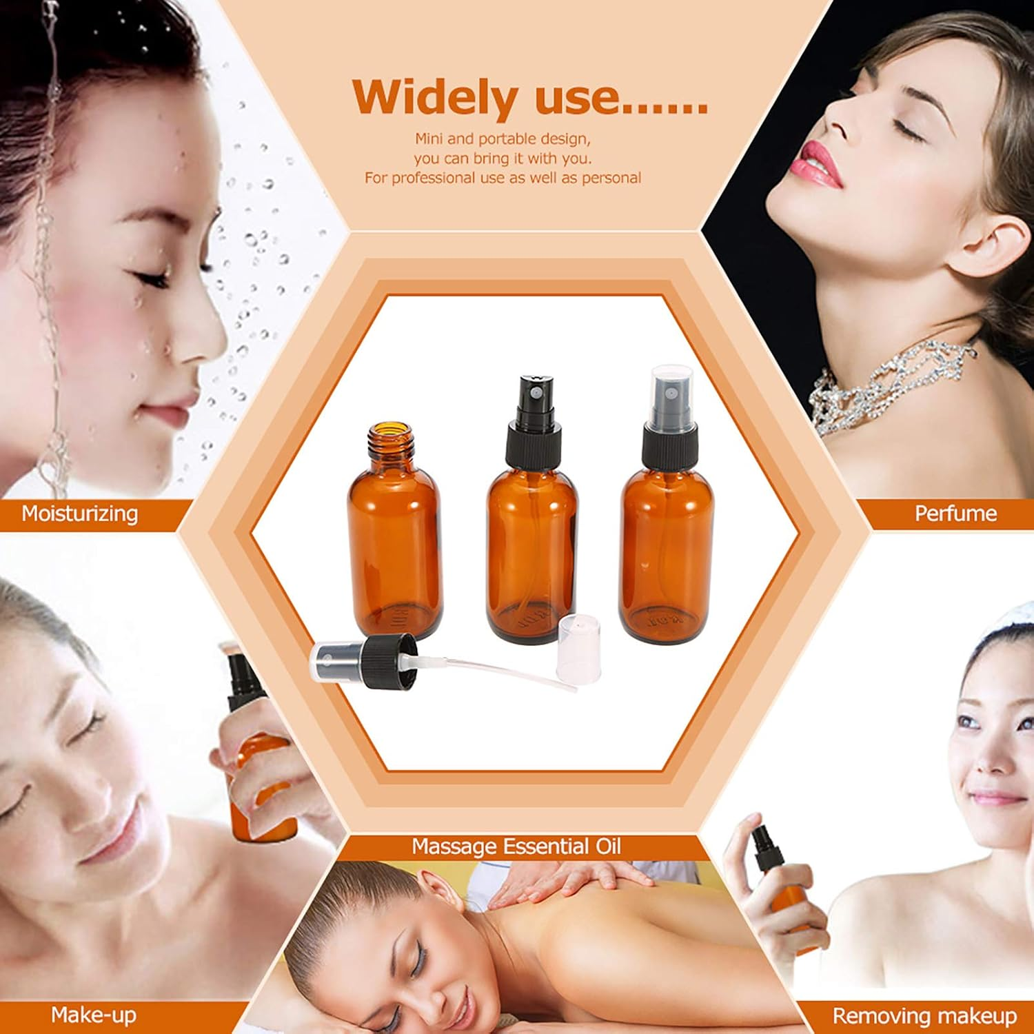 Amber Glass Spray Bottle Black Fine Mist Sprayer 50Ml Pack of 3 Essential Oil Chemical Perfume Atomizer Container image number 2