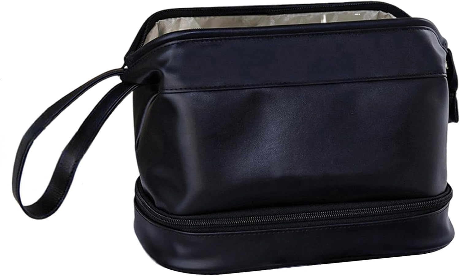 JZS Large Capacity Makeup Bag Ladies Cosmetic Bag Travel Bag with Compartments Portable PU Leather Travel Makeup Bag with Handle Pink