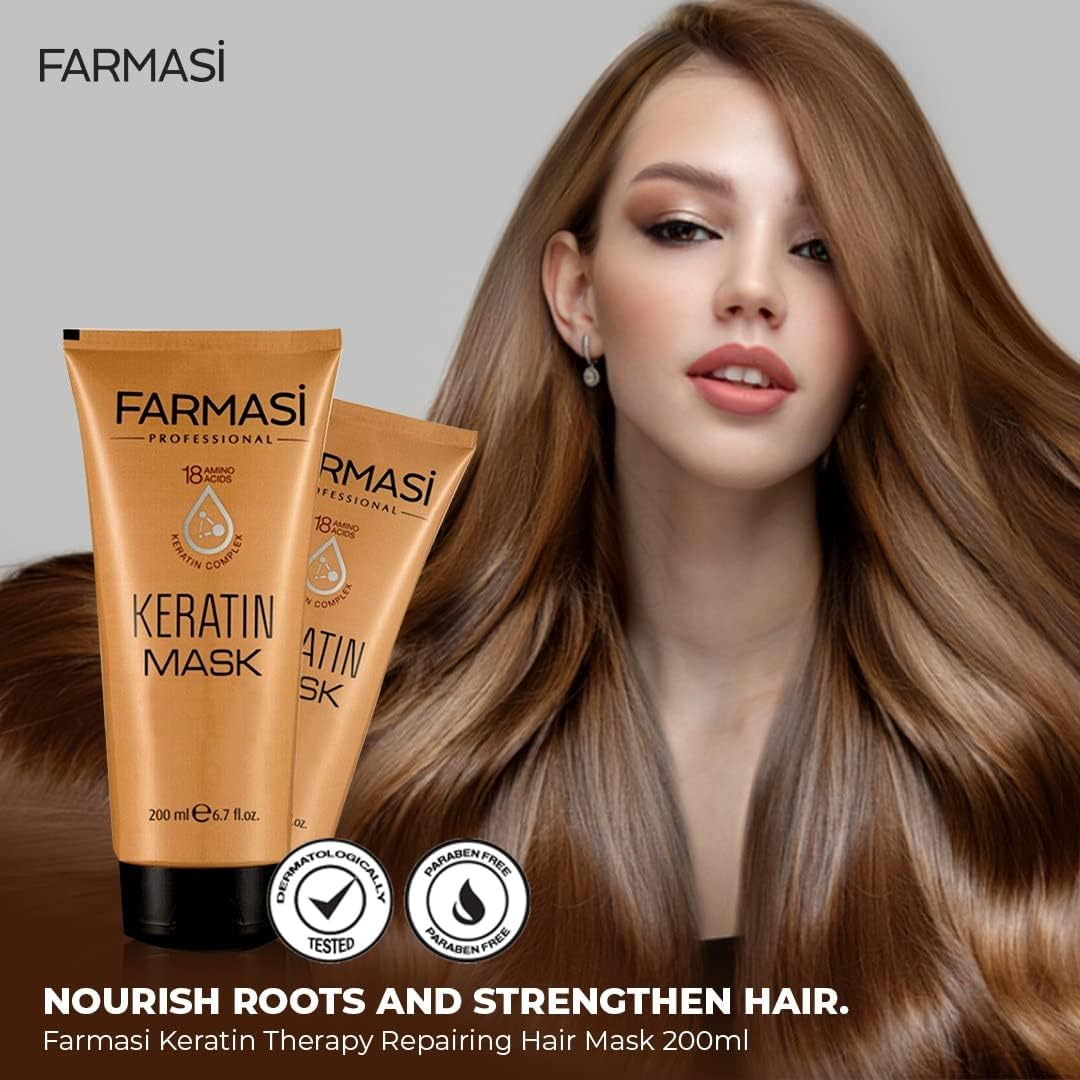 FARMASI Professional Keratin Therapy Repairing Hair Mask, Dry Damaged Color Treated Hair Restore, All Hair Types 6.7 Fl. Oz / 200 Ml