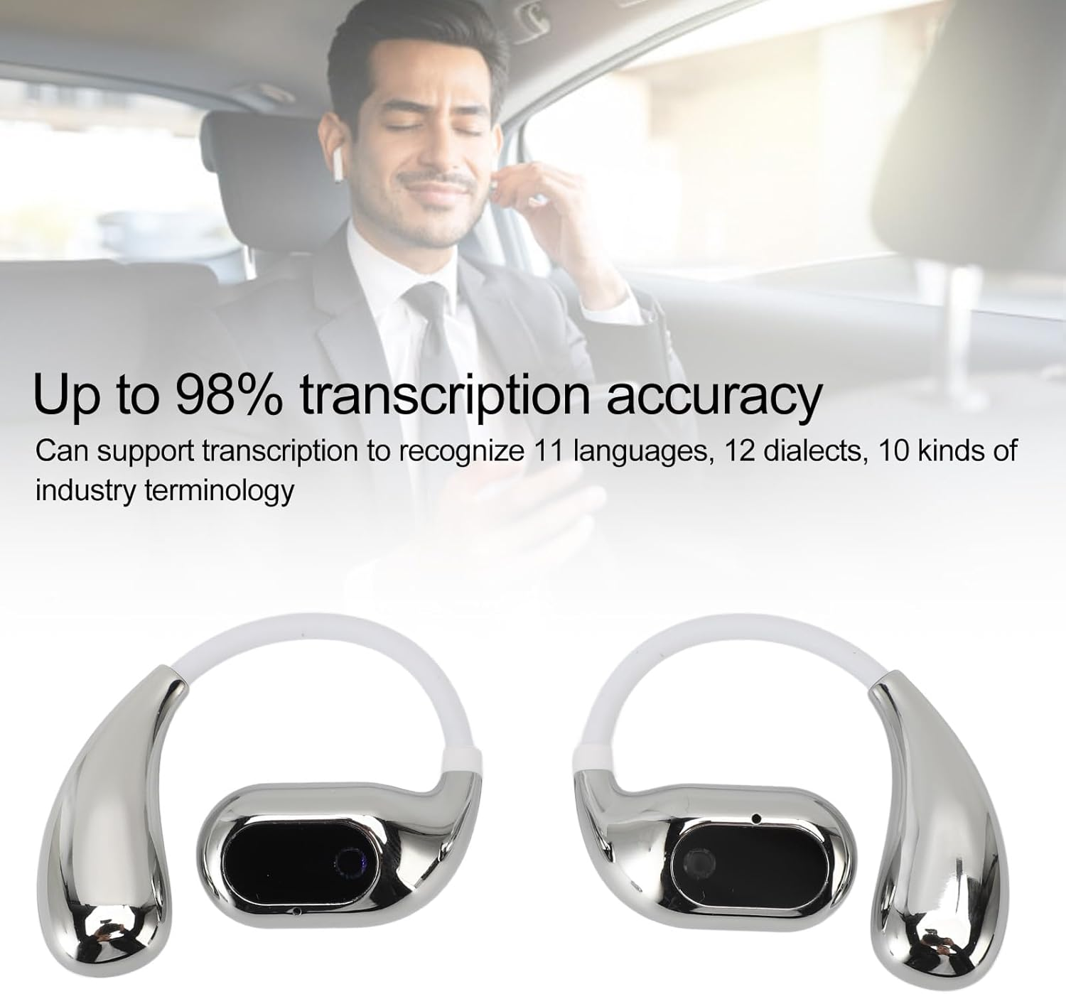 Jectse 5.4 Translation Earphones Real Time 144 Languages Noise Reduction AI Translator Earbuds, Language Translator Earpieces for Business, Live Meetings, 14 System Languages (White)
