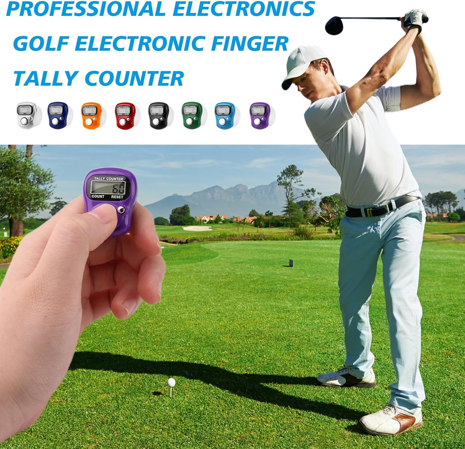8 Pcs Electronic Finger Tally Counter Mini LCD Digital Display Tally Counter, Handheld Counter Clicker Pitch Counter, Resettable Finger Hand Tally Counter for Golf Coaching Knitting, Lap, Fishing Row image number 3
