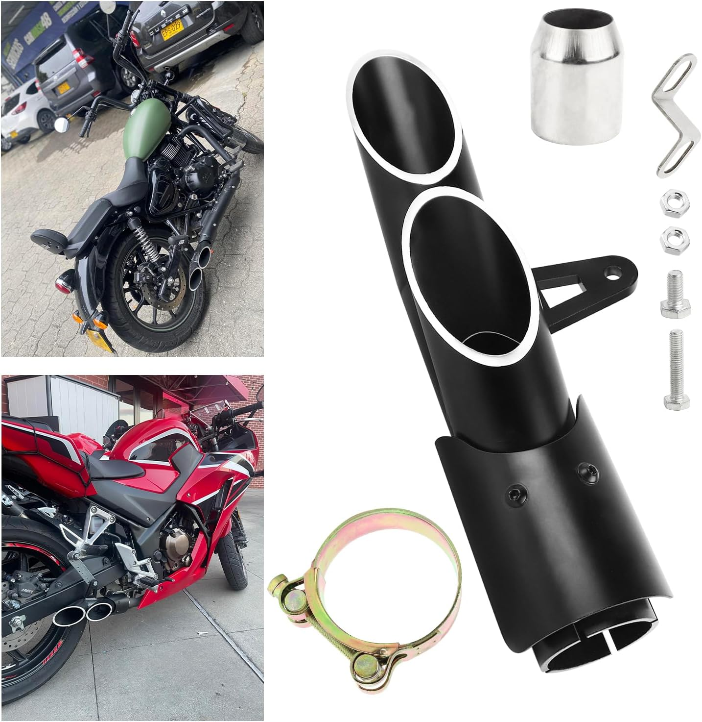 FLYPIG Two-Hole Aluminum Exhaust Muffler Pipe Kit with 38-51Mm Clamp Fit for All Motorbikes with 51Mm /2Inch Exhaust image number 6