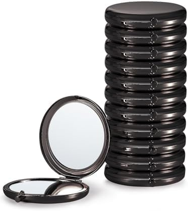 Compact Mirror Bulk, Pack of 12 Double-Sided 1X/2X Magnifying Metal Makeup Mirrors(Round, Rose Gold)