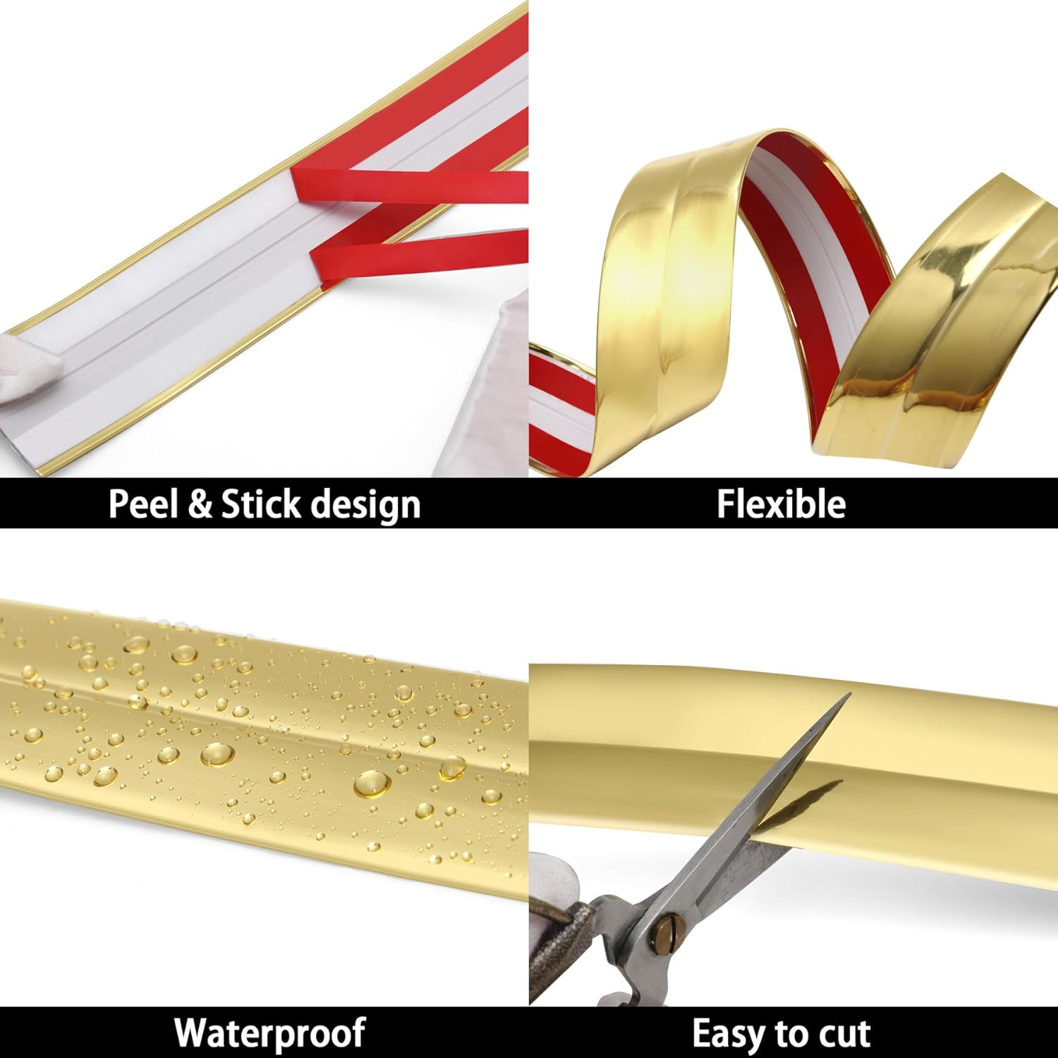 Peel and Stick Multifunctional Molding, 3-In-1 Design - Wall Trim & Corner Guards & Caulk Strip Baseboard for Floor, Table and Door Frame (Shiny Silver, 5M X 2Cm) image number 6