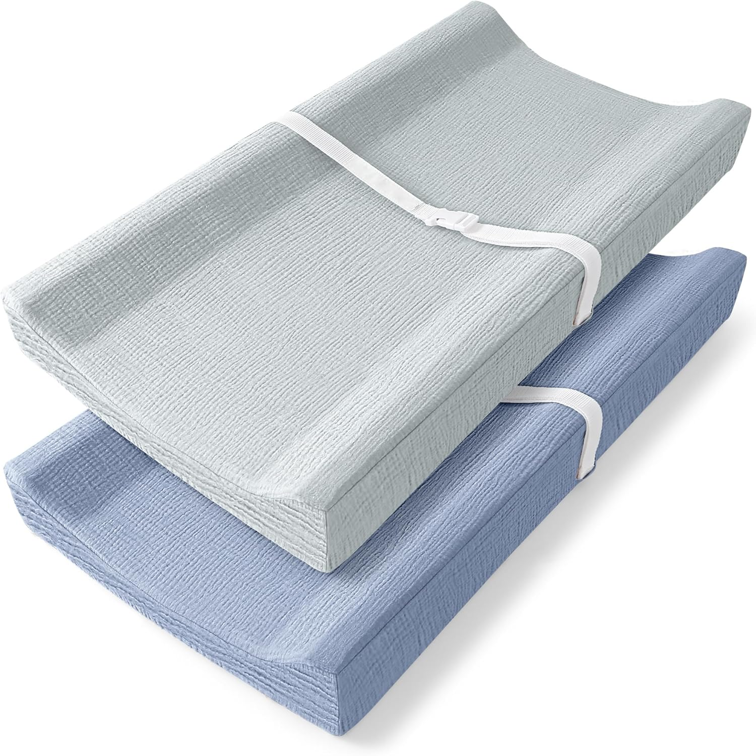 Bearmoss Changing Pad Covers 2Pack 100% Cotton Muslin Diaper Change Table Pad Covers 32&rdquo;X16&ldquo; Soft Breathable Changing Pad Sheets for Unisex Baby Girls and Boys (Candy Floss)