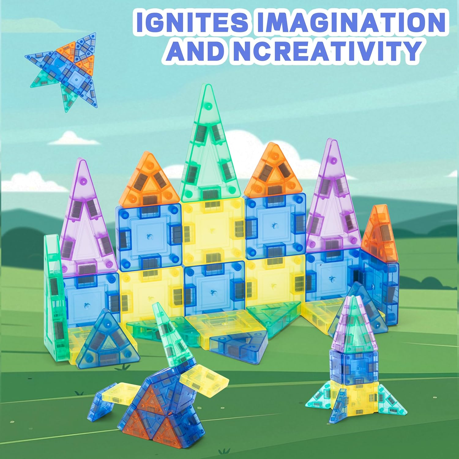 Travel Magnetic Tiles for Kids, 30PCS Magnet Mini Building Blocks, STEM Construction Christmas Birthday Gifts for 3 4 5 6 7+Year Old Boys Girls image number 3