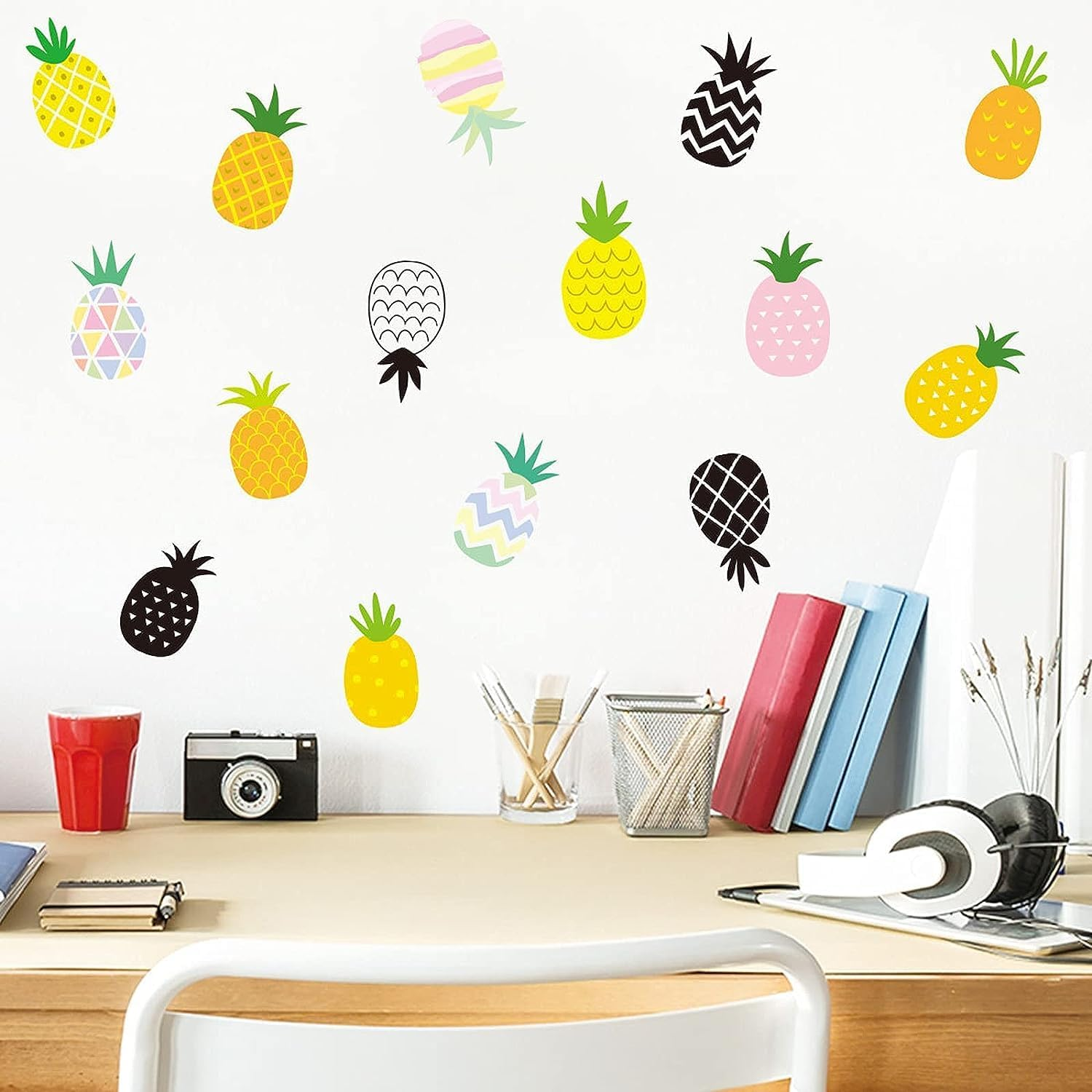 Maydahui 60 Pcs Colorful Pineapple Wall Decal (45 X 45 Inch) Peel and Stick Removable Fruit Wall Sticker for Kitchen Kids Bedroom Living Room Decor image number 1