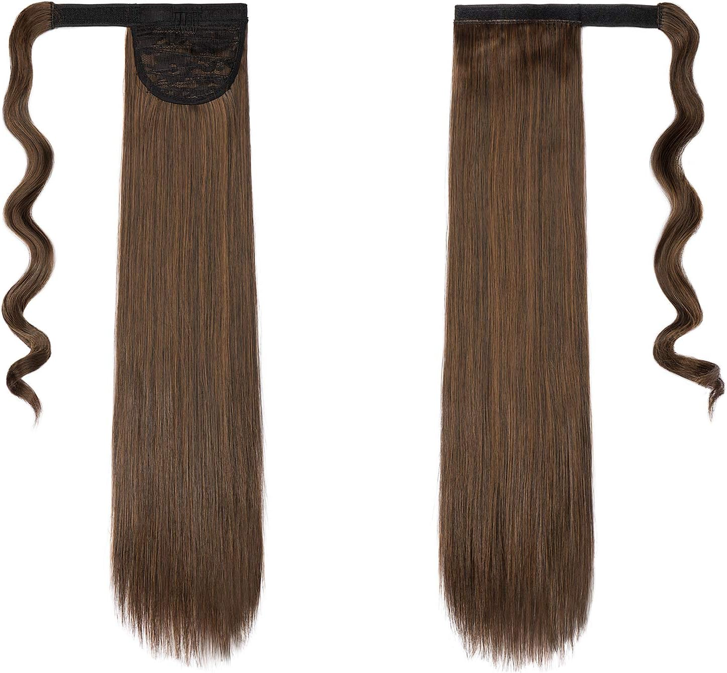 Cybelleza Clip-In Ponytail Extensions, Ponytail Hairpiece, Hair Extension, Braid Extension, 55 Cm, 100 G, Straight, Straight Hair Thickening for Women (Dark Brown & Light Brown)