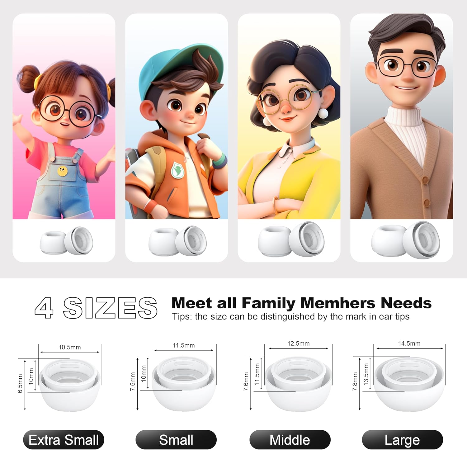 R-Fun [4 Pair] Replacement Ear Tips Compatible with Airpods Pro 2Nd/1St Generation with Cleaner Kit, Silicone Ear Tips with Noise Reduction Hole for Airpods Pro Charging Case(X/S/M/L) image number 5