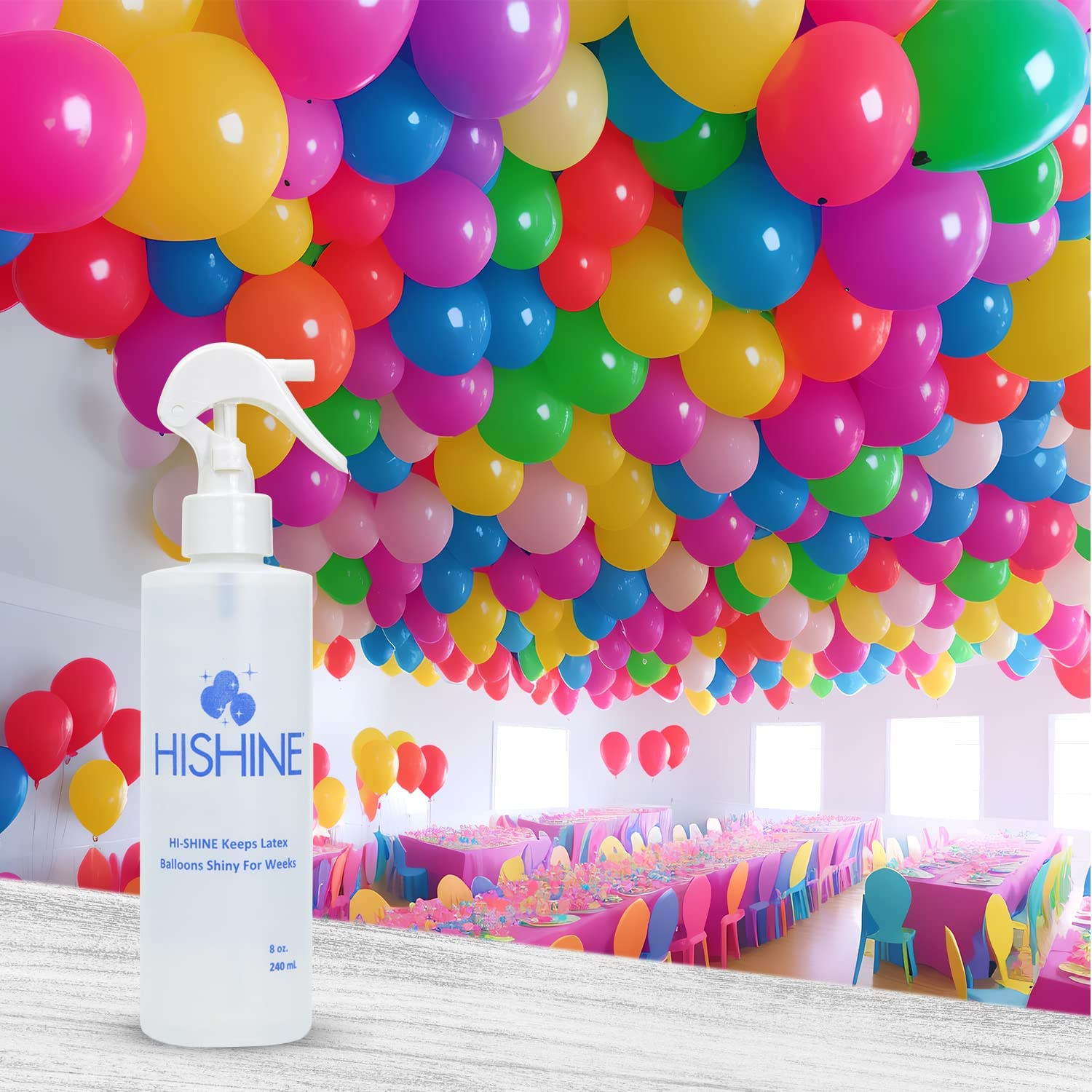 Hi-Shine Balloon Spray 8 Oz - Instant Gloss & Vibrant Finish - Enhance Party Decor - Birthdays, Weddings, Special Events - Easy Application - Long-Lasting Results - Elevate Your Celebration