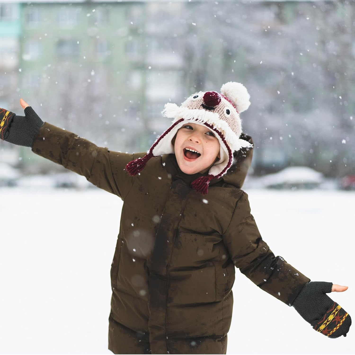 Handepo Kid Winter Gloves 3 Pair Convertible Warm Infant Gloves Flip Top Toddler Baby Clothes for Kids 2-6 Years - Black, Deep Gray, Deep Green image number 1