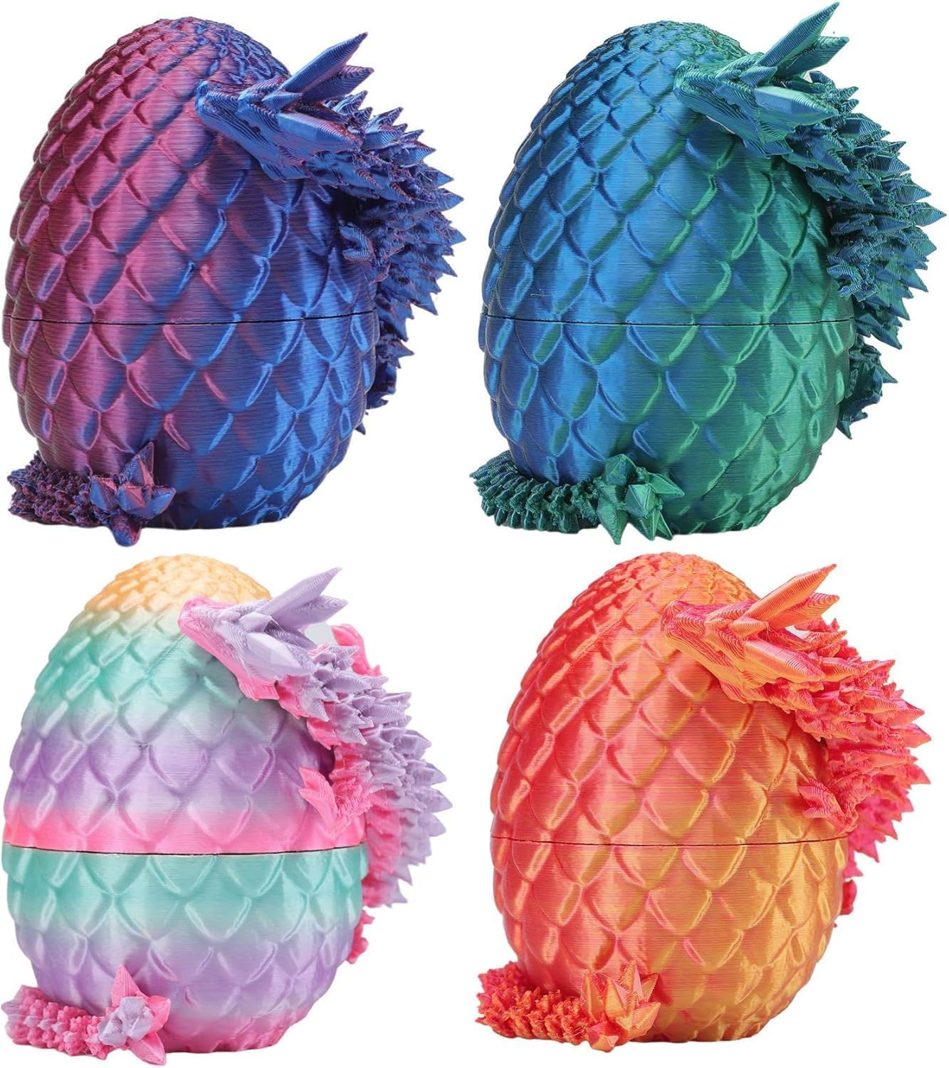 4 Pack Dragon Egg, 3D Printed Eggs with Dragon inside Easter Egg Adults Fidget Toy, Mystery Easter Toys, Kid Desk Decor Creative Ornaments Birthday Gift 3D Printed Animals（4Pcs）