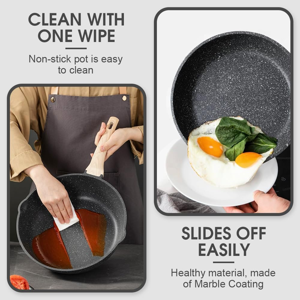 Sonicefit Nonstick Pots and Pans Set, 7PCS Induction Healthy Cookware Set with Saute Pan Saucepan Casserole Frying Pan, Non-Toxic Kitchen Cooking Set for All Stoves, PFAS & PFOA Free (Black-7Pcs) image number 3