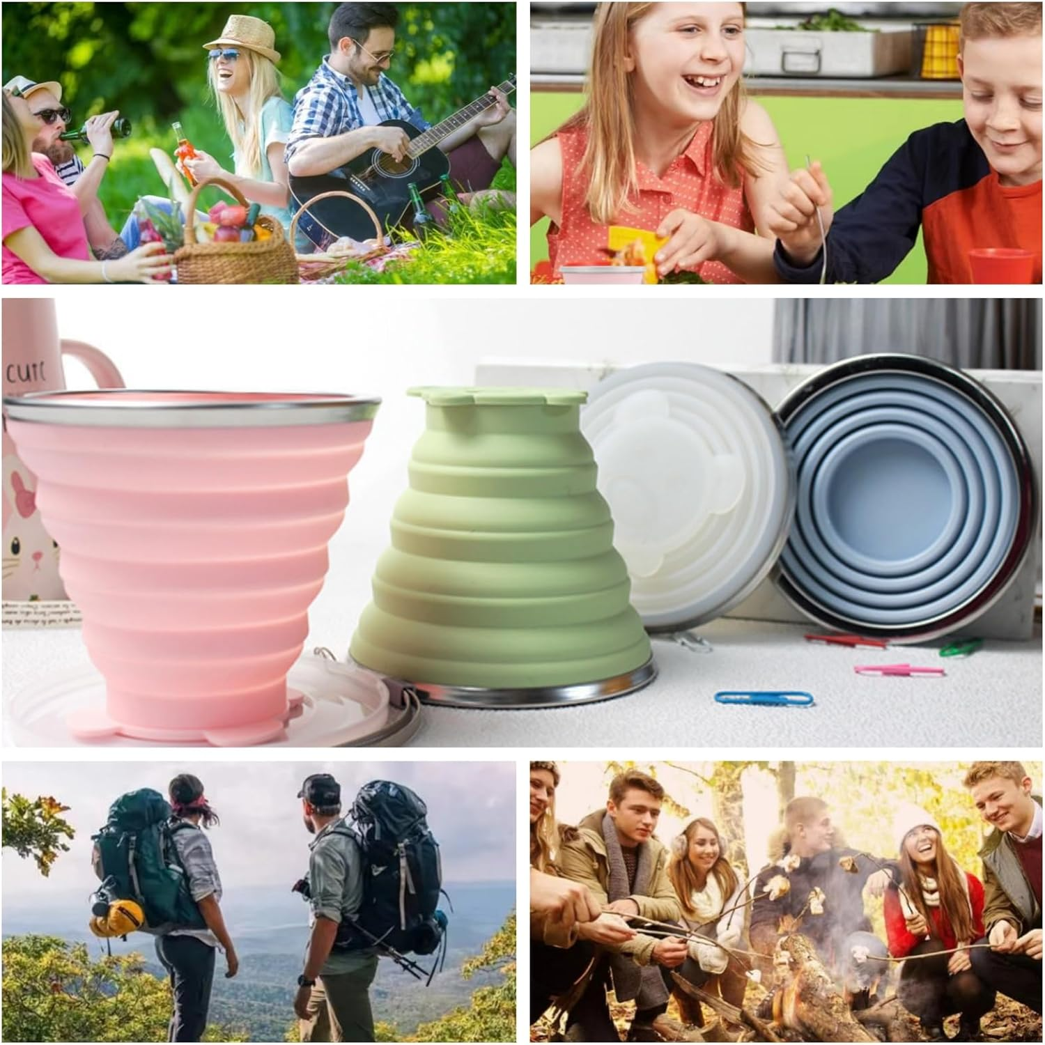 DAWOOWF 270Ml Collapsible Travel Mug with Plastic Lid Collapsible Cup BPA Free Silicone Reusable Travel Mug for Picnic, Camping, Hiking and Travel image number 3