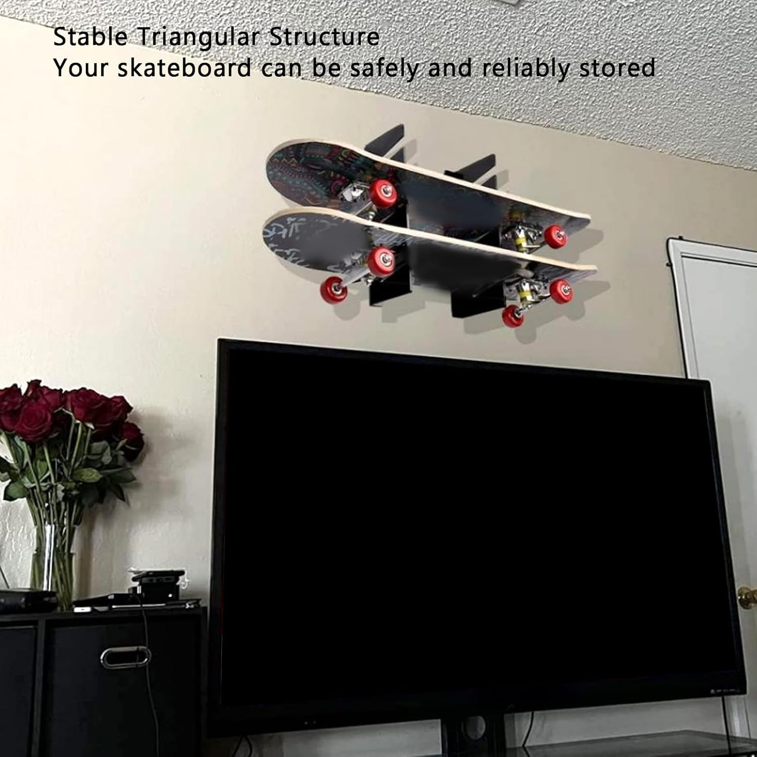 Skateboard Rack Wall Moun Soporte Para Skate Stable Construction Skateboard Rack Floor Stand,Easy Installation Skateboard Racks Floor Stand, for Garage Living Room Storage & Home Organisation image number 4