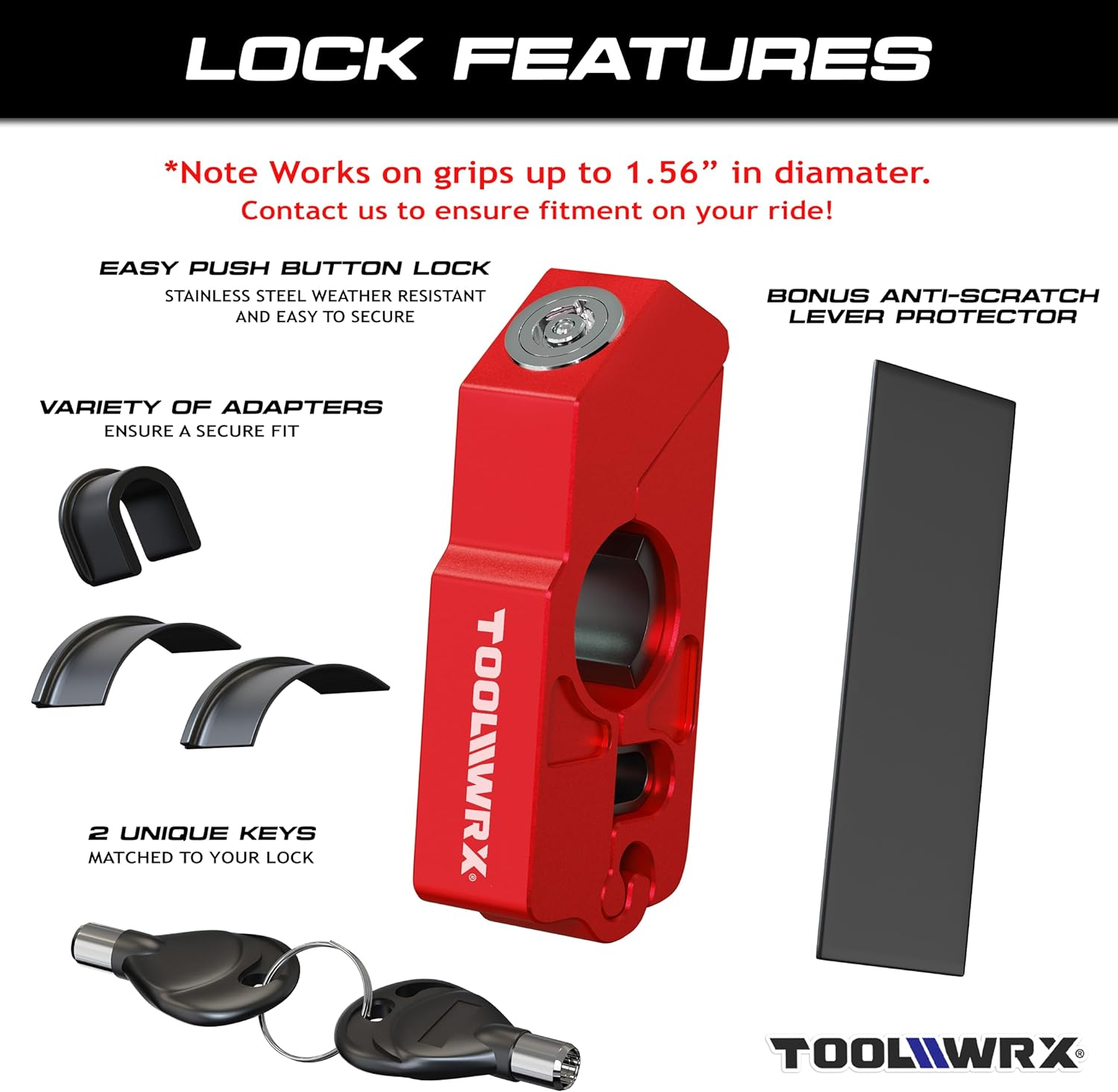 Motorcycle Handlebar Lock Grip with Lever Protection Sleeve - Heavy Duty Motorcycle Lock anti Theft Throttle Brake Grip Lock Men, Moped Accessories for ATV, Scooter & Dirtbike Accessory image number 4