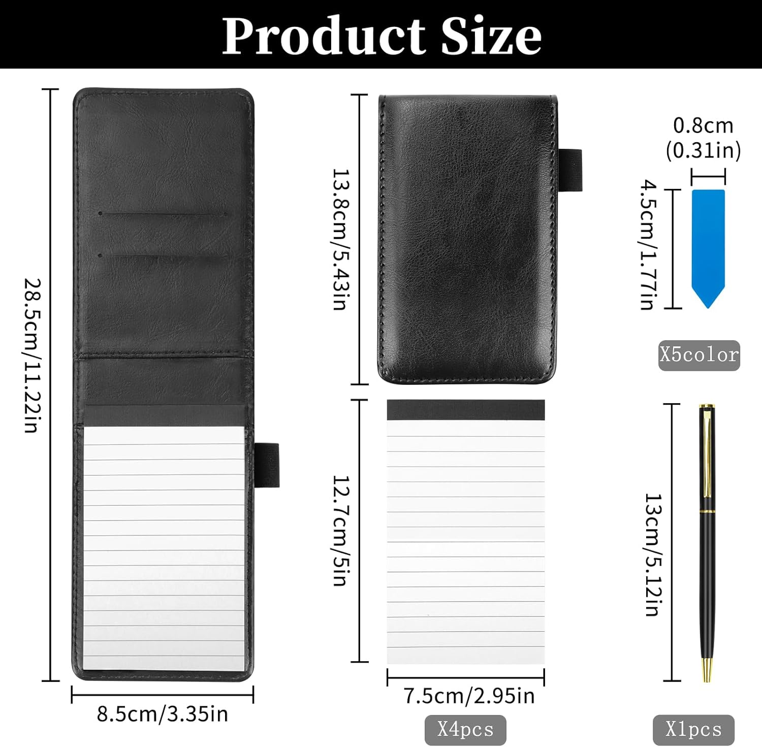 SHAIDOJIO 7Pcs Small Pocket Notepad Holder Set, Mini Notepad Pen Holder with 50 Lined Sheets, A7 Pu Leather Pocket Notebook with 4 Memo Book Refills, 1 Metal Pen, 1 Index Tag for Home Office School