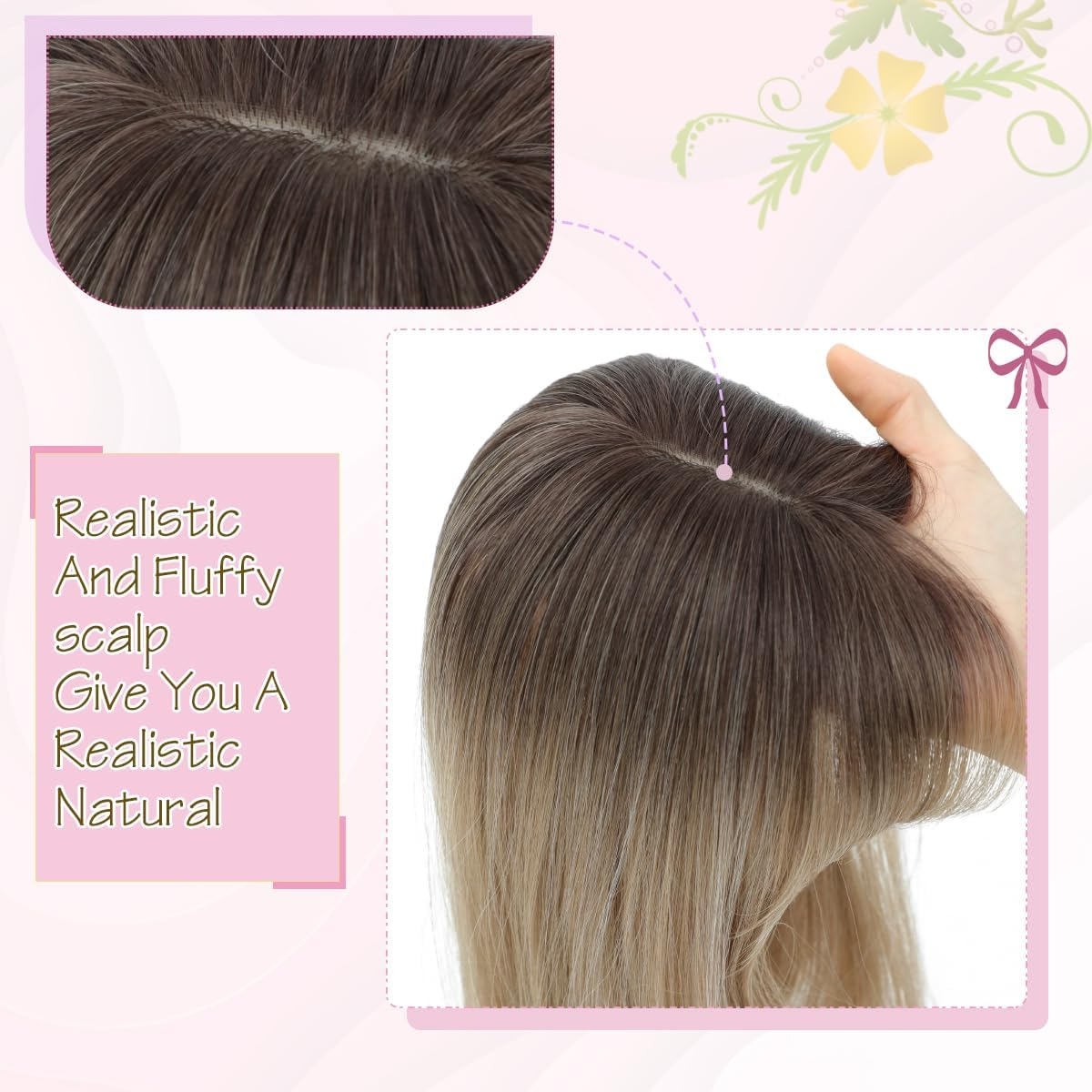 Gulagula Hair Topper 18 Inch Hair Topper with Bangs 4"&times;5" Base Hairpieces for Women with Thinning Hair - Natural Black image number 5