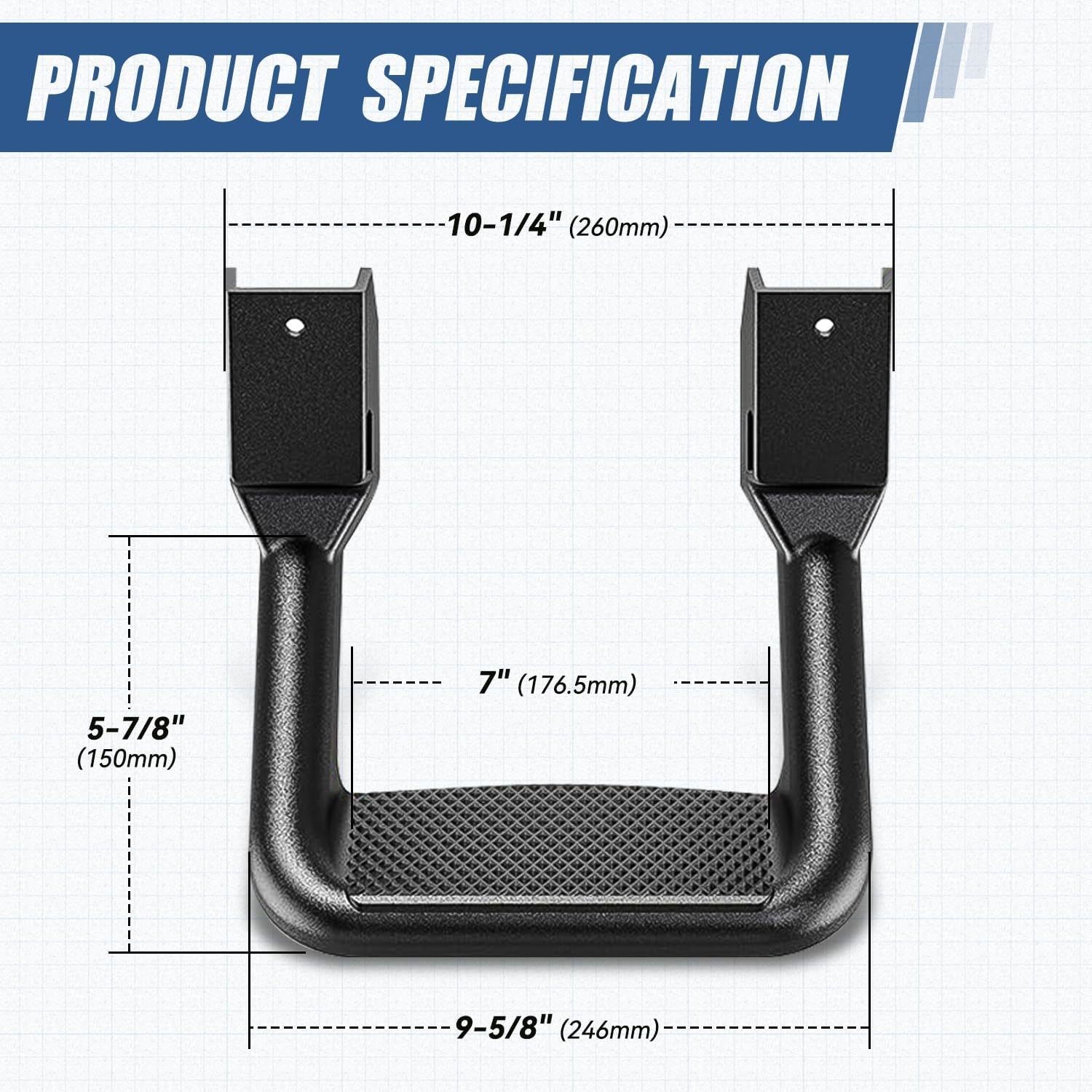 Auto Dynasty Universal Side Step for Pickups & Trucks, Aluminum, Black Coated, Set of 2 - Black image number 2