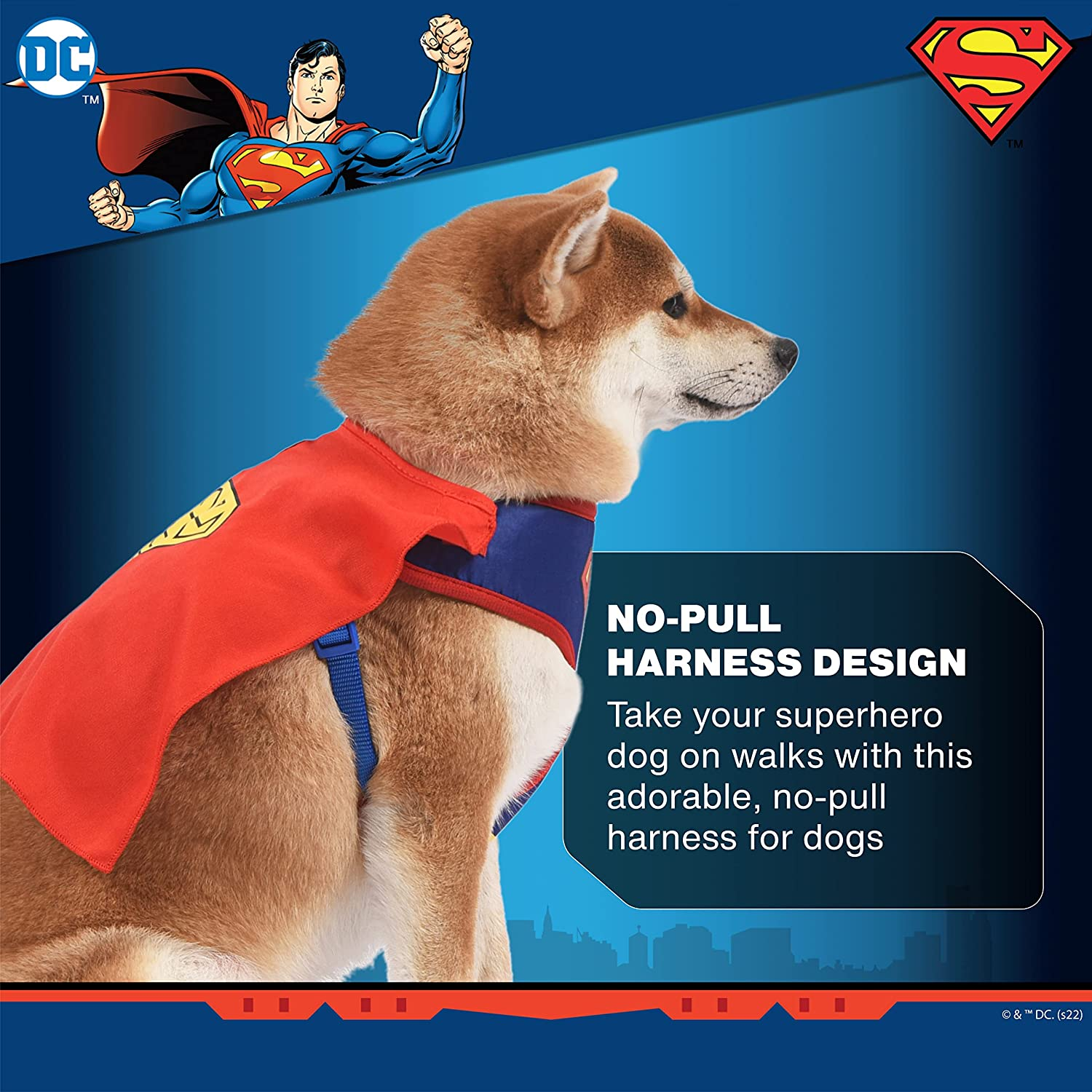 DC Comics for Pets Superman Dog Harness | No Pull Costume with Cape | Superhero Apparel & Accessories for Small Dogs, Size S image number 4