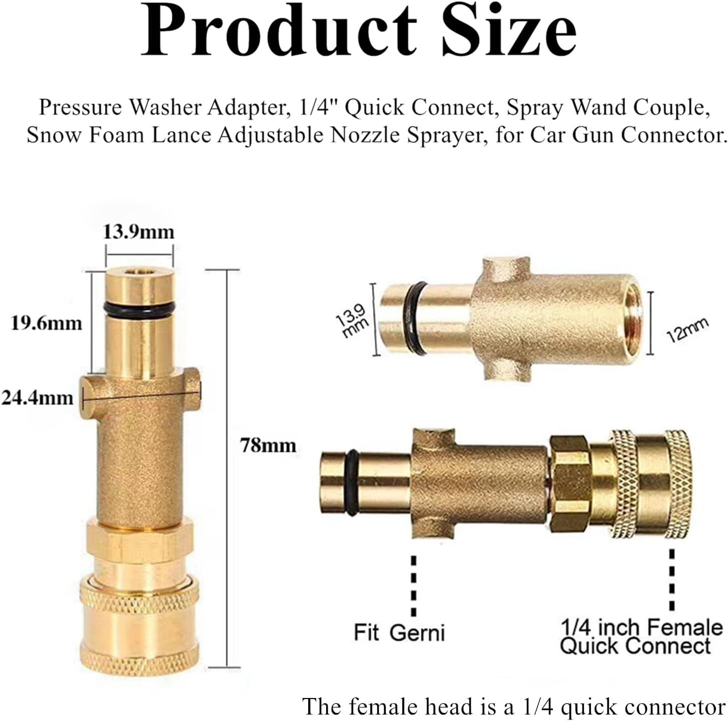 JCZD Pressure Washer Adapter, 1/4'' Quick Connect, Spray Wand Couple, Snow Foam Lance Adjustable Nozzle Sprayer, for Car Gun Connector image number 1