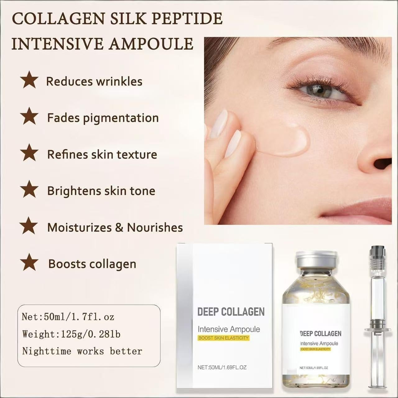 Silk Peptide Intensive Lifting Ampoule,Deep Collagen Serums for Face Tightening and Lifting,（3Pcs） image number 2