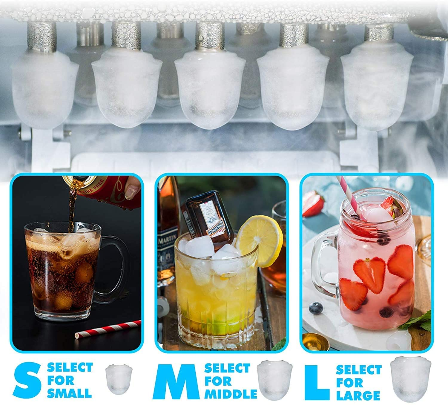 ADVWIN 2 in 1 Countertop Ice Maker Machine with Water Cooler Dispenser Combo, 15KG/24H, S-M-L 3 Sizes Bullet Ice, 2 Ways to Add Water with Ice Scoop image number 6