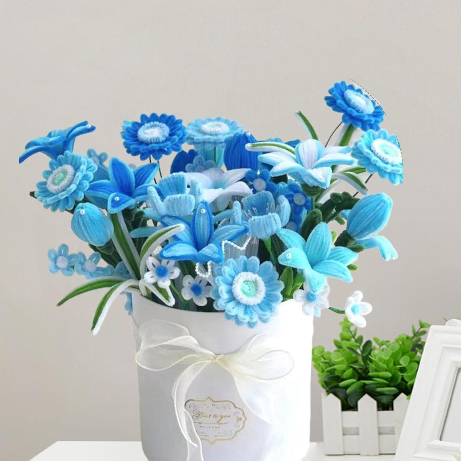 Nishiyuenyi Chenille Pipe Cleaners, Chenille Crafts, Creative Handmade Decorations, Pipe Cleaners for Crafts, Blue - Blue image number 2