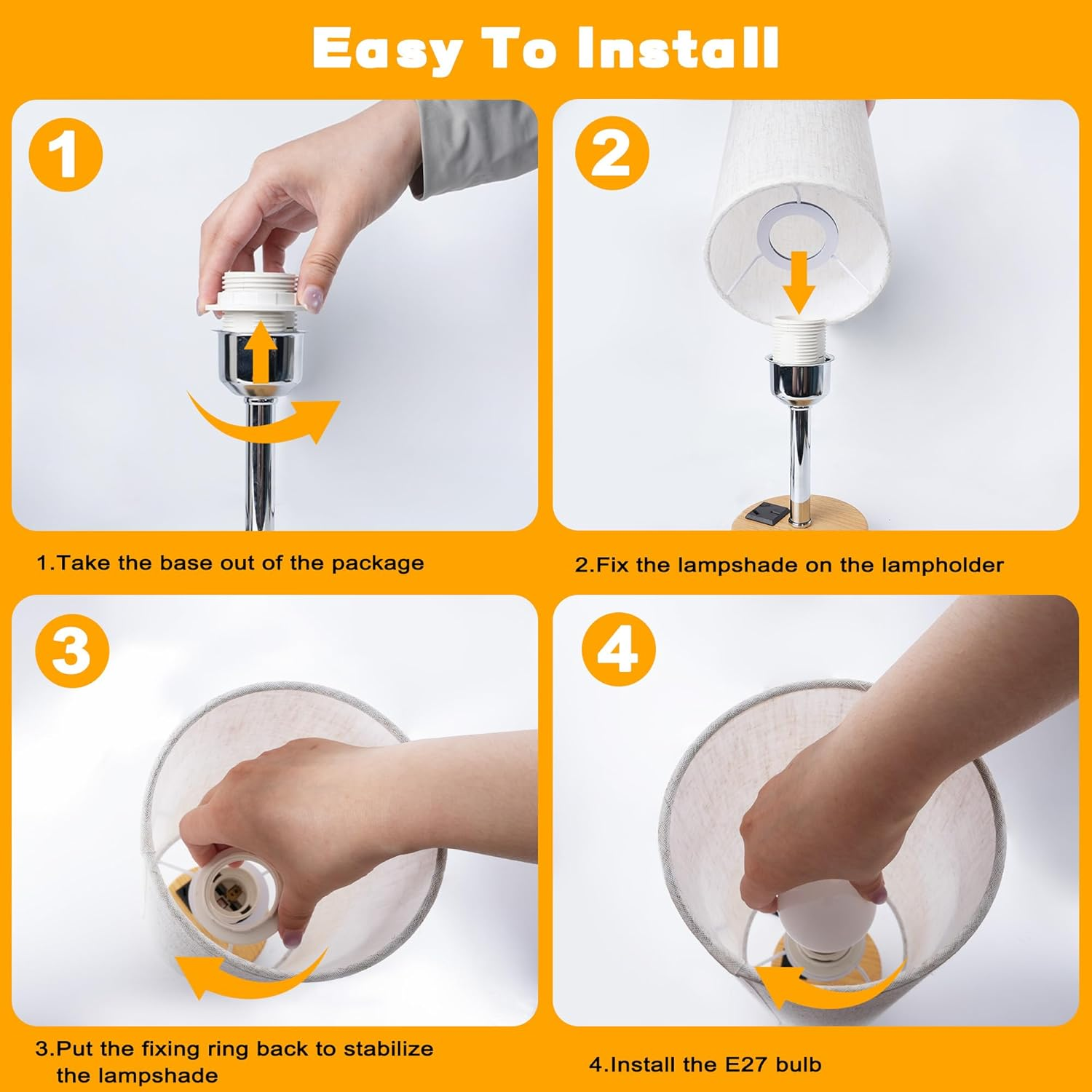 Necomi Bedside Lamp with A&C Ports, Touch Table Lamp for Bedroom with 3 Way Dimmable & AC Outlet, Featuring Linen Lampshade, Suitable for Living Rooms, Study Rooms, and Home Offices (Bulb Included) image number 6