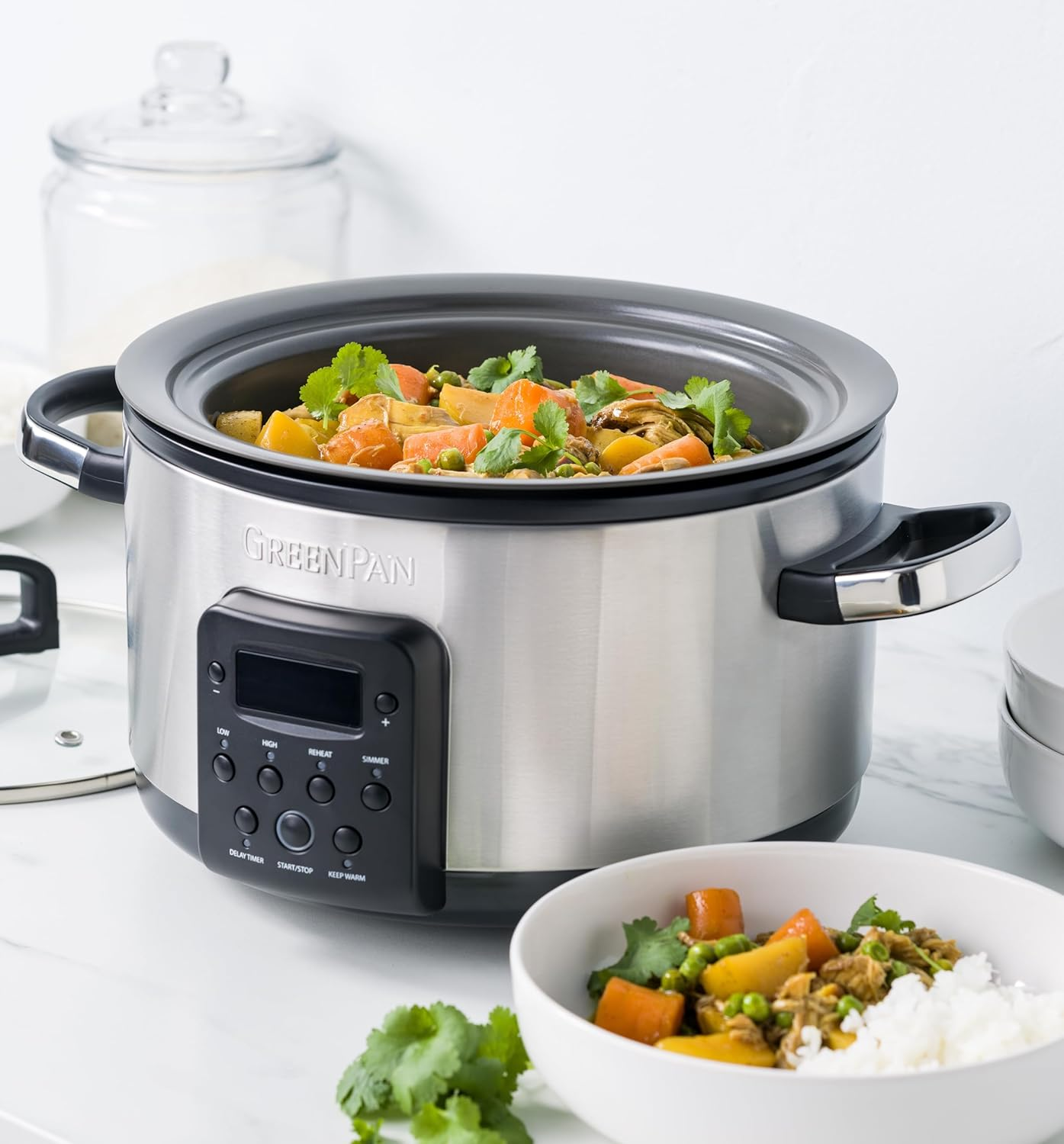 Greenpan Bistro 3.7L Slow Cooker with Glass Lid, Multifunction Presets, Hard Anodized Pfas-Free Removeable Nonstick Crock, Dishwasher Safe, Auto Warm, Delay Timer, Stews, Reheat, Stainless Steel image number 2