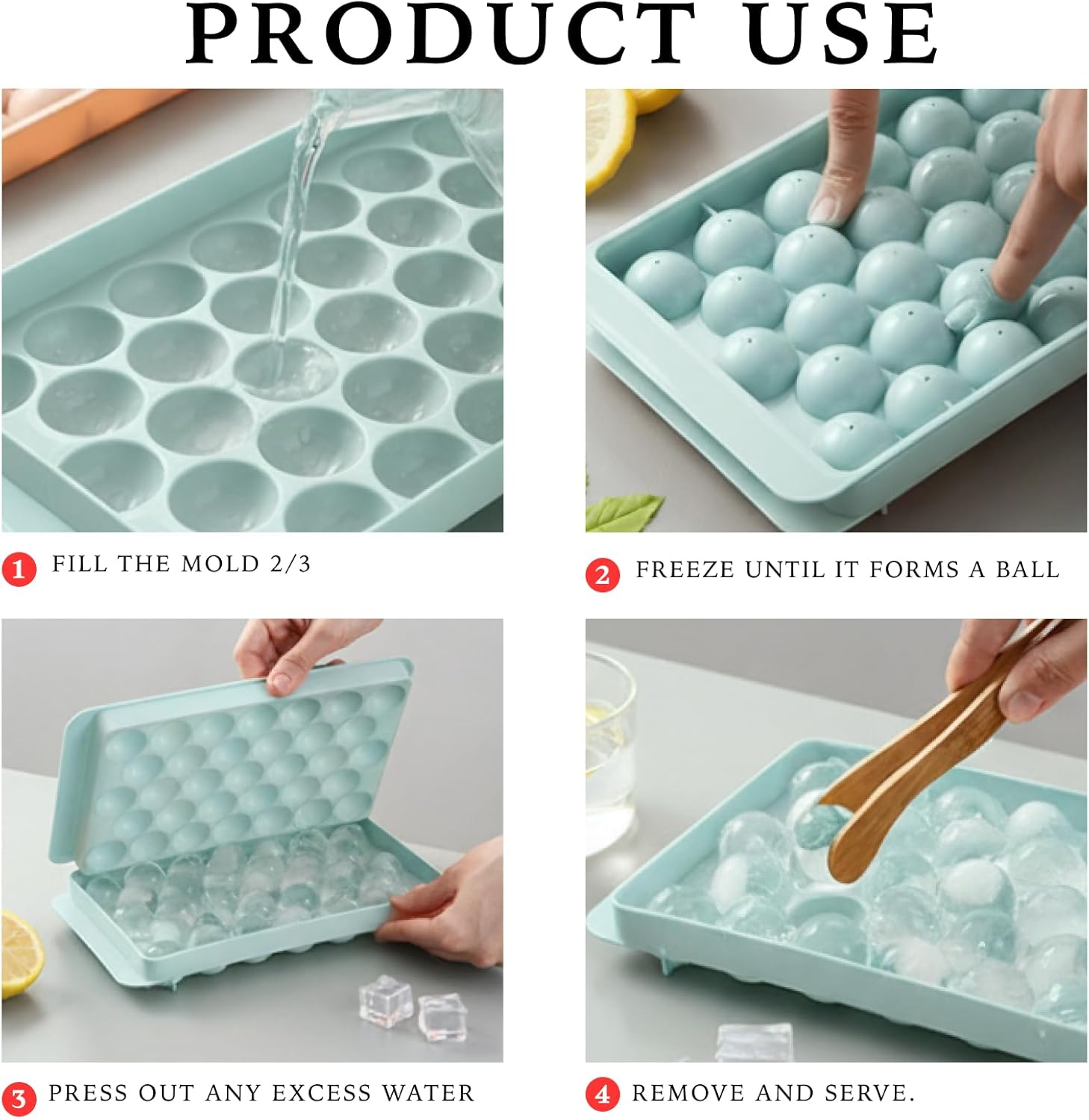 Fortuneglobe 3-Pack Ice Ball Tray Set &ndash; 99-Piece Sphere Mold for Freezer (33 Balls/Tray, Hard Plastic) image number 2