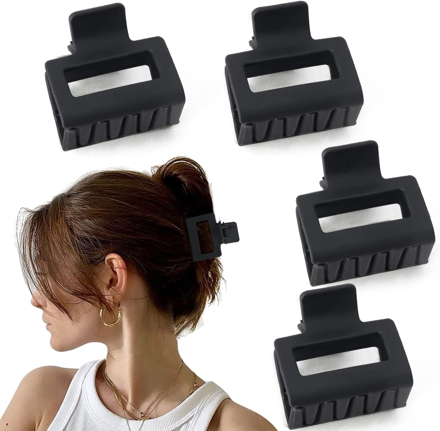 Bmobuo 4Pcs Hair Accessories: Matte Square Claw Clips for Thick Hair, Small Banana Clips for Women