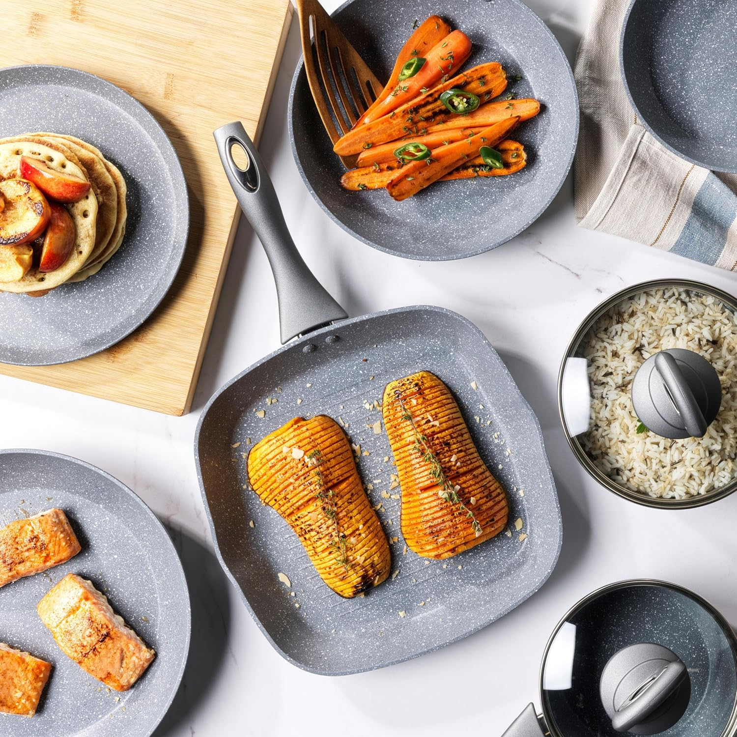 SALTER BW13656GEU7 25 Cm Pancake Pan - Marblestone Non-Stick Pan, Pfoa-Free, Easy to Clean, Soft Touch Handle, Crepe Pan, Forged Aluminium, Induction Safe, for Omelette, Chapati