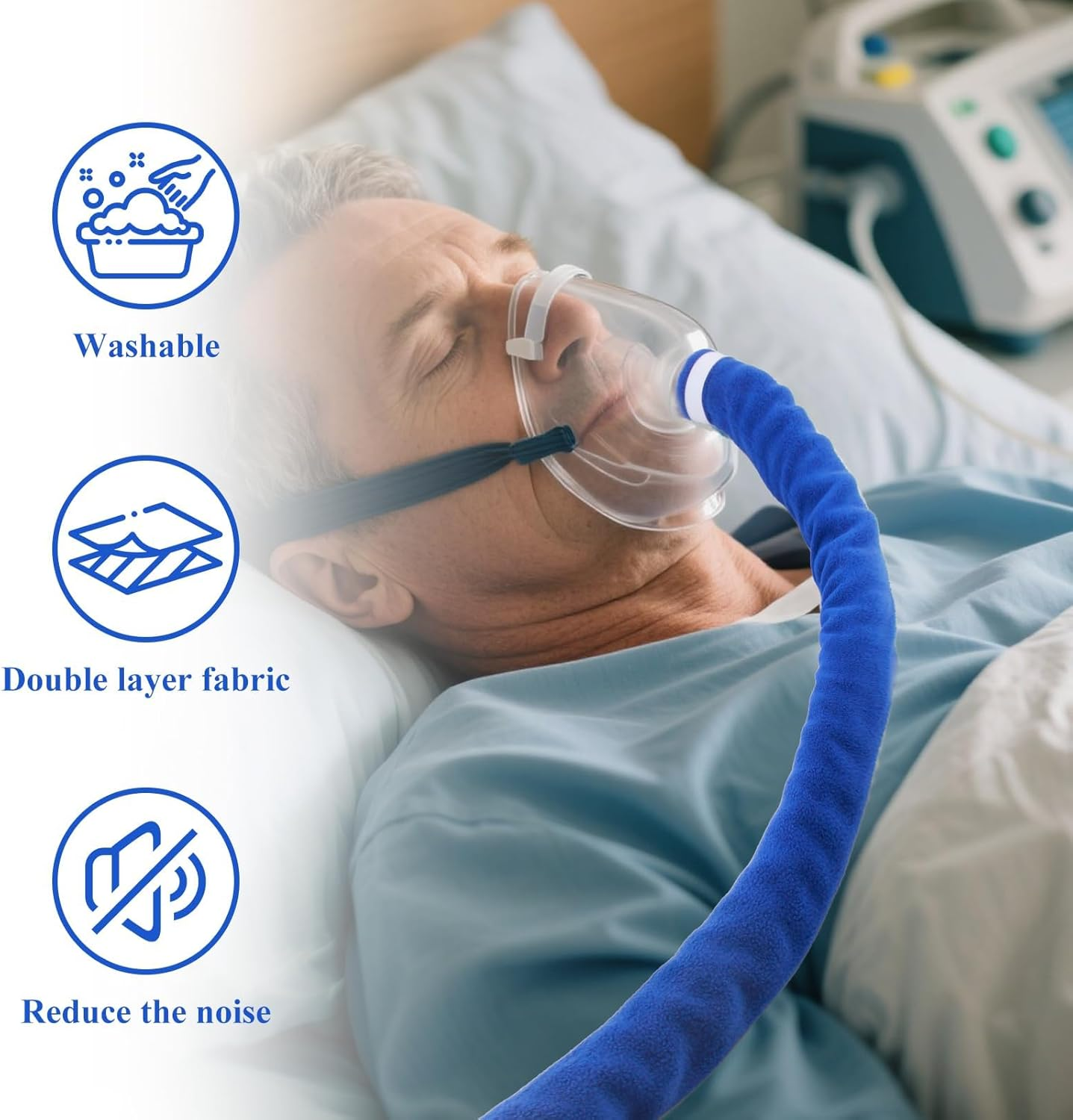 6.3Ft C P a P Hose Cover for Resmed Climatelineair Airsense 10 & 11, Cat Proof CPAP Tube Cover, Full Zippered Insulator Wrap Prevent Rainouts C P a P Hose Cover (Blue) image number 4