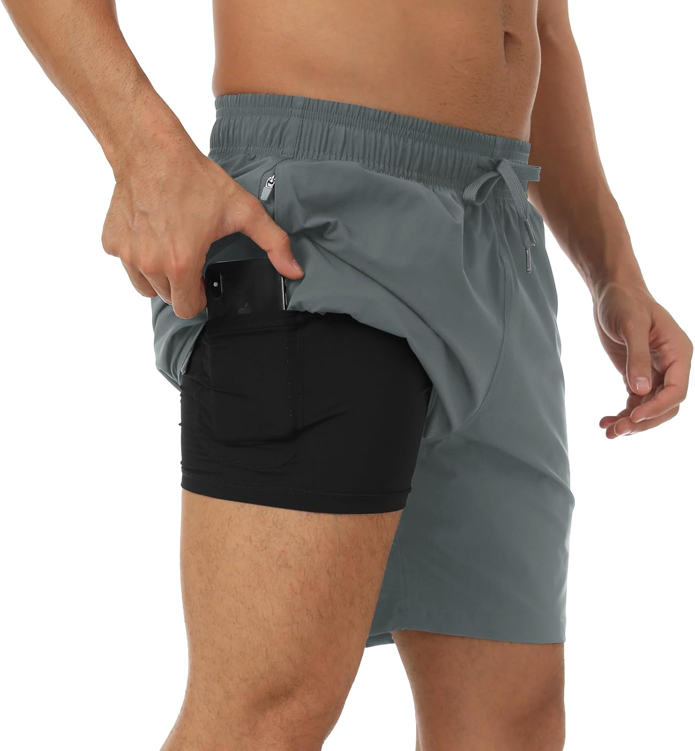 Queday Mens 2 in 1 Running Shorts with Liner 7 Inch Quick Dry Gym Athletic Workout Shorts with 2 Side Pockets with Zipper Back Pocket Inner Pocket image number 1