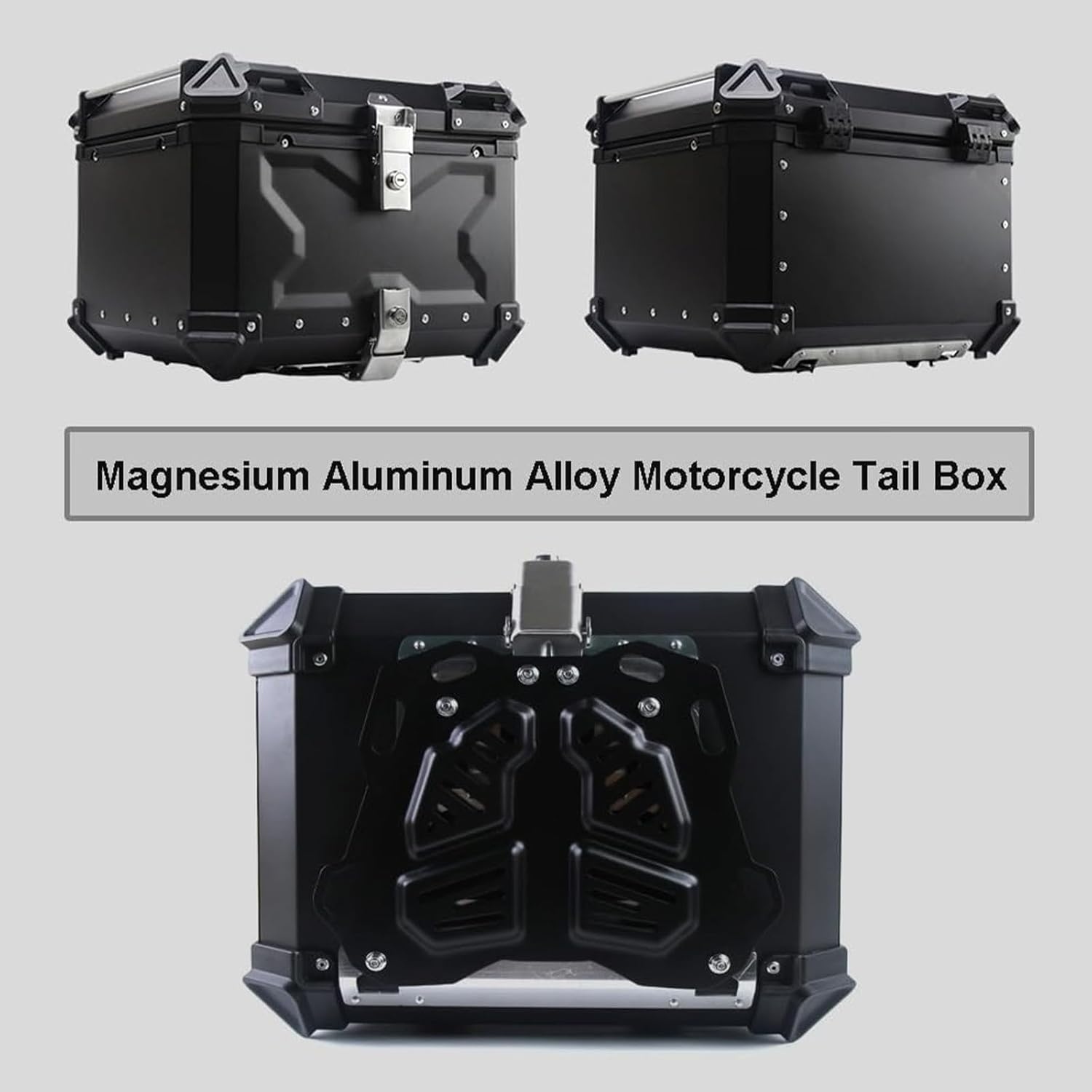 Motorcycle Top Box, Aluminum Motorcycle Travel Tail Box with Security Lock for Scooters, Bicycles 45L (45L Sliver)