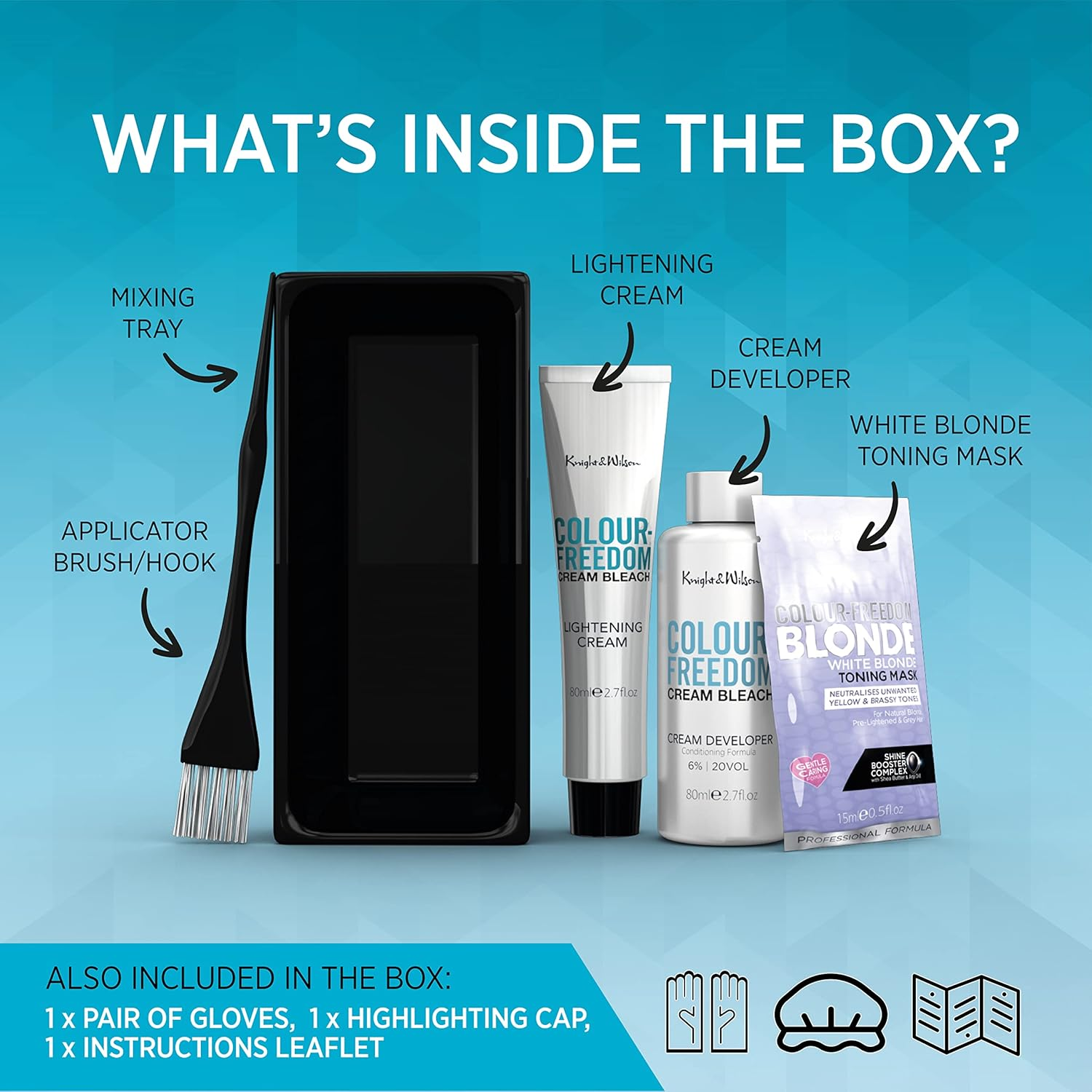 Knight & Wilson Color-Freedom Cream Hair Bleach Kit. Ammonia-Free Formula Lifts up to 8 Shades. Protects & Repairs While Lightening. Complete Hair Bleaching Kit with Tint Bowl, Brush, Gloves & Cap image number 1