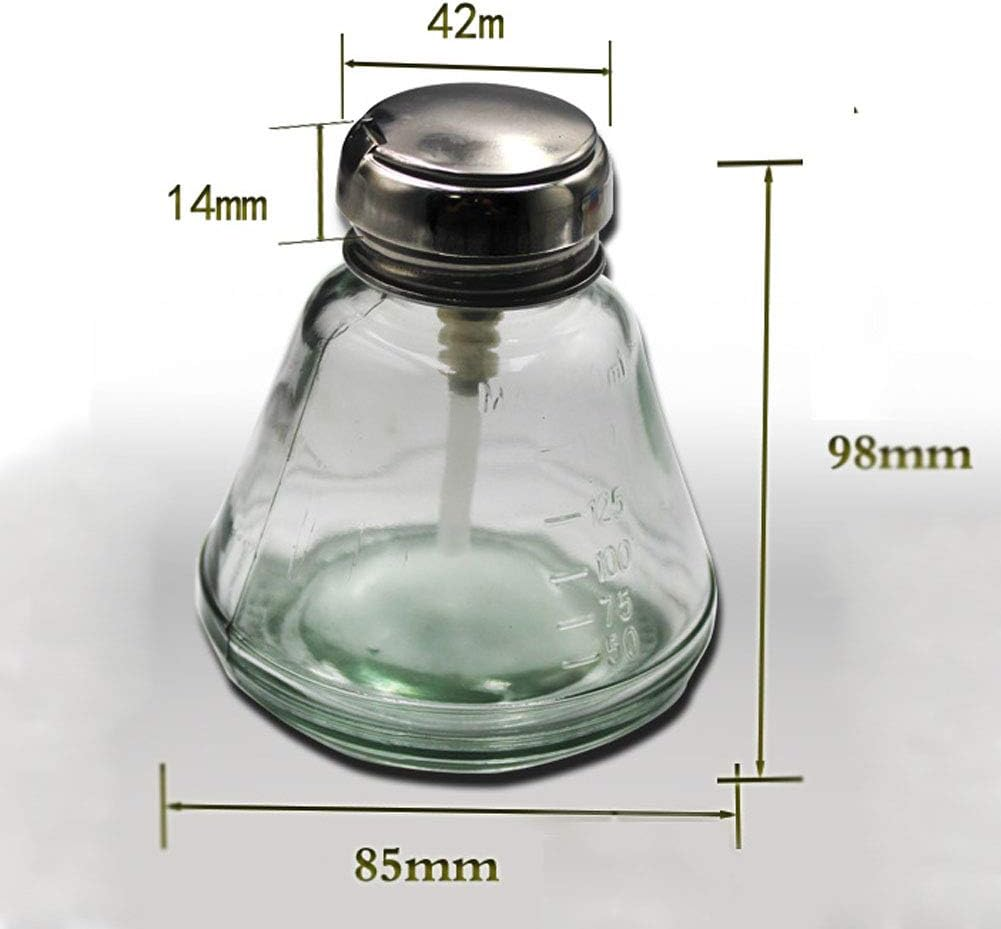 180Ml Empty Glass Bottle Push down Alcohol Pump Dispenser Liquid Bottle Container for Toner, Makeup Remover and Nail Polish Remover