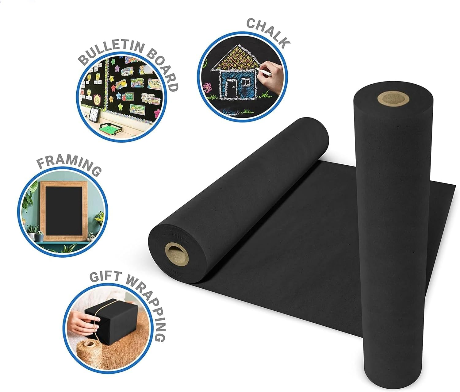 Hysgscwd 1.3 X 33 Ft Black Paper Rolls, Recycled Wrapping Paper for Drawing, Gift Wrapping, Bouquet Flower Wrapping, DIY Arts, Bulletin Board, Poster, Crafts Decor, Table Liners, Weddings Birthday