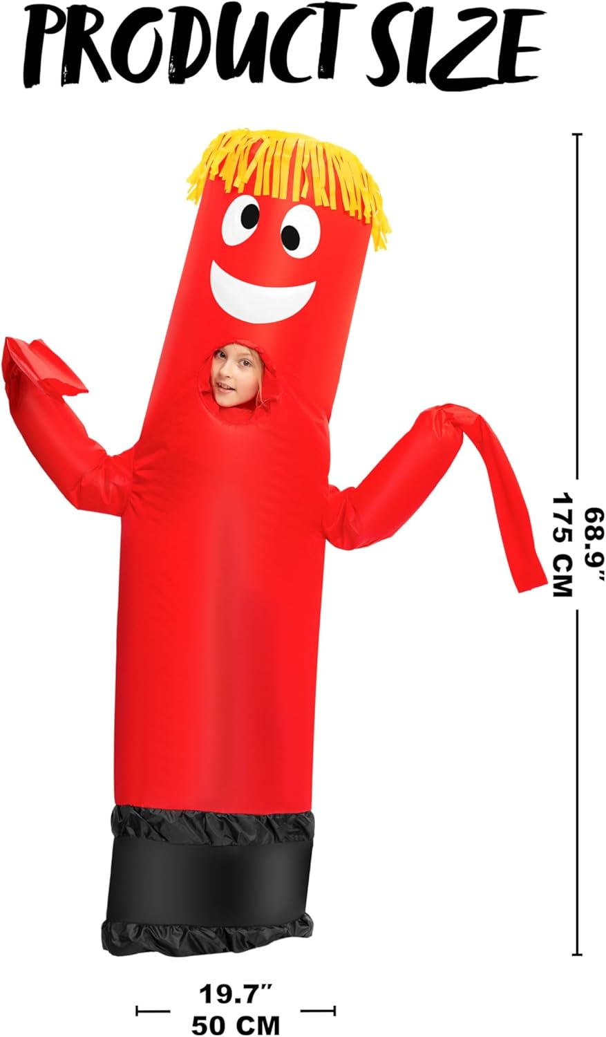 Spooktacular Creations Inflatable Costume Tube Dancer Wacky Waiving Arm Flailing Halloween Costume Child Size - Red image number 2