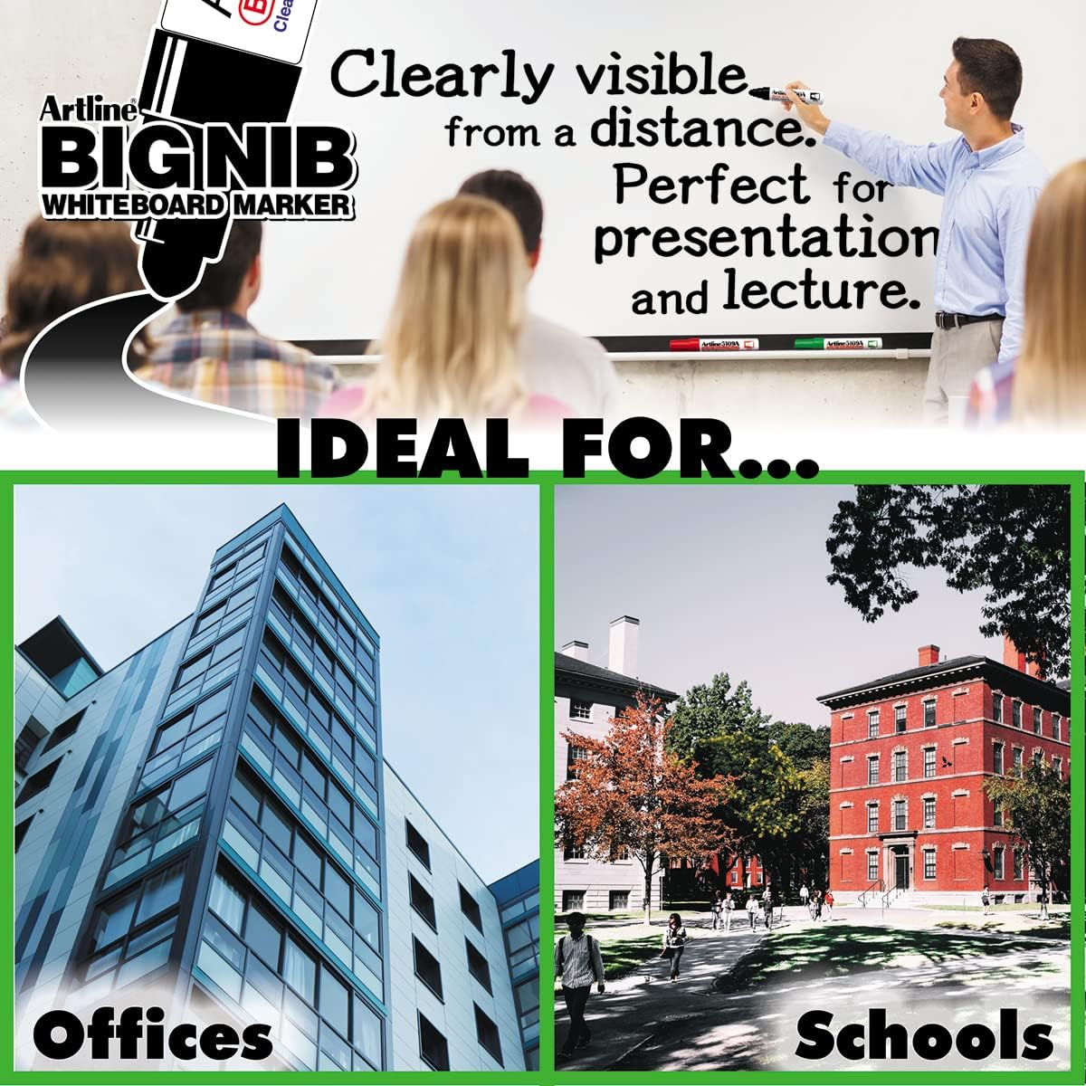 Artline 5109A Big NIB Extra Large Jumbo Dry Erase Whiteboard Markers (Black Pack of 6) image number 2