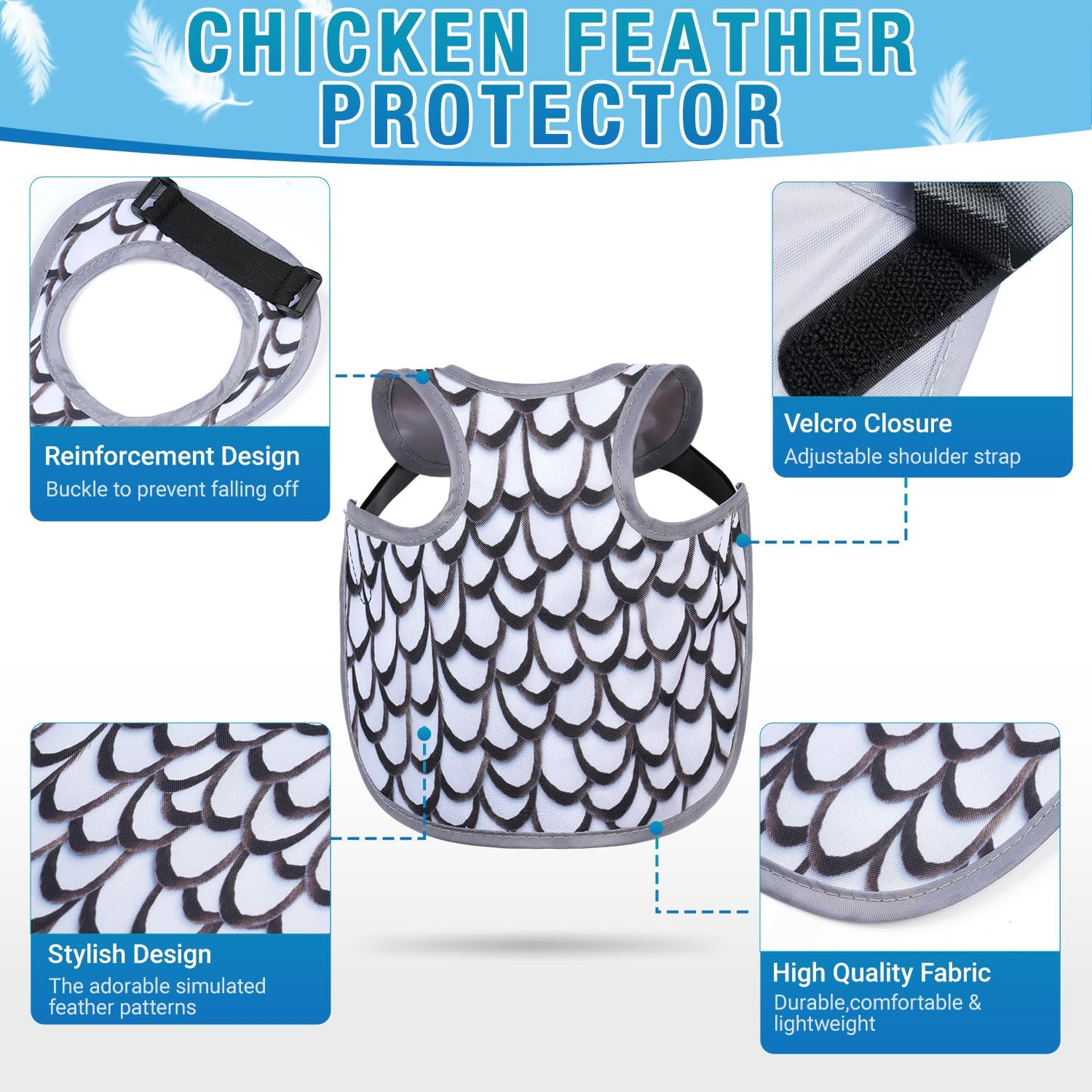 Chicken Saddles, Back Protector Apron with Adjustable Strap, Chicken Mating Saddle (Black, White, Grey, Yellow) image number 3