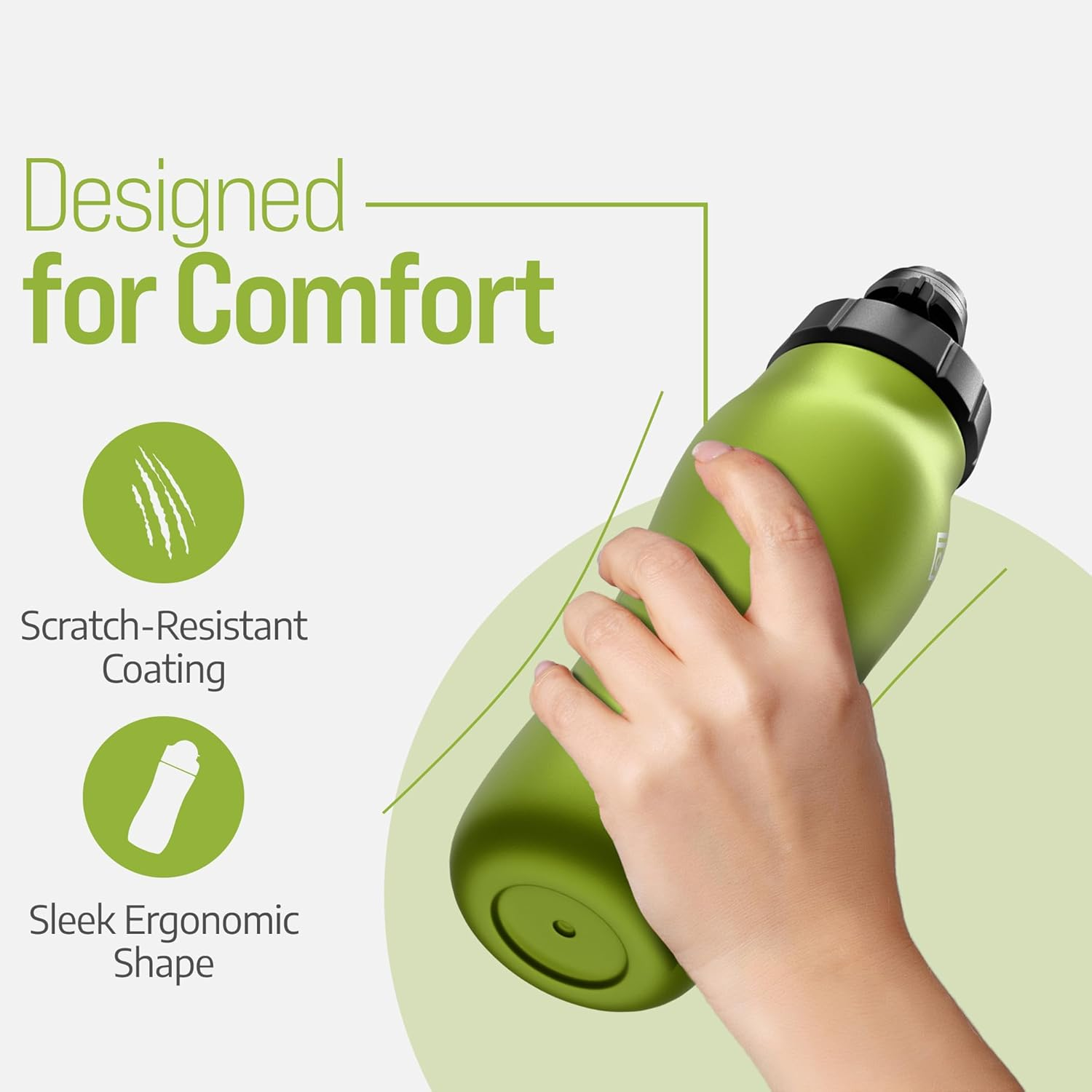 Insulated Stainless Steel Water Bottle, 24 Hours Cold, 12 Hours Hot, Leak-Proof, Powder-Coated Finish, 24Oz (Green) image number 5