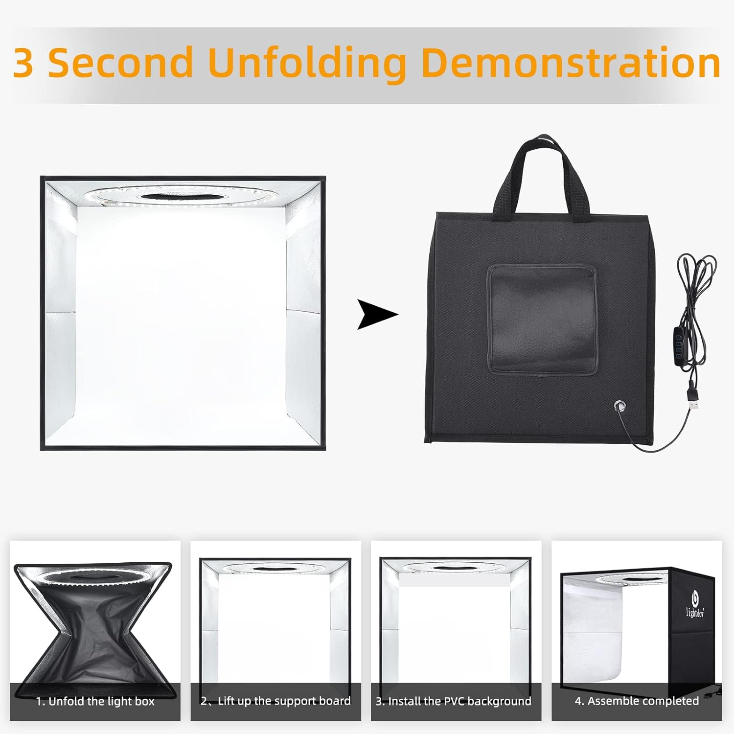 Lightdow 12"X12"X12" Photo Studio Light Box Photography with Desktop Tripod & 120 Leds (CRI>95), 6 Backdrops - Portable/Dimmable Folding Shooting Tents for Toys/Jewelry/Watches/Cosmetics