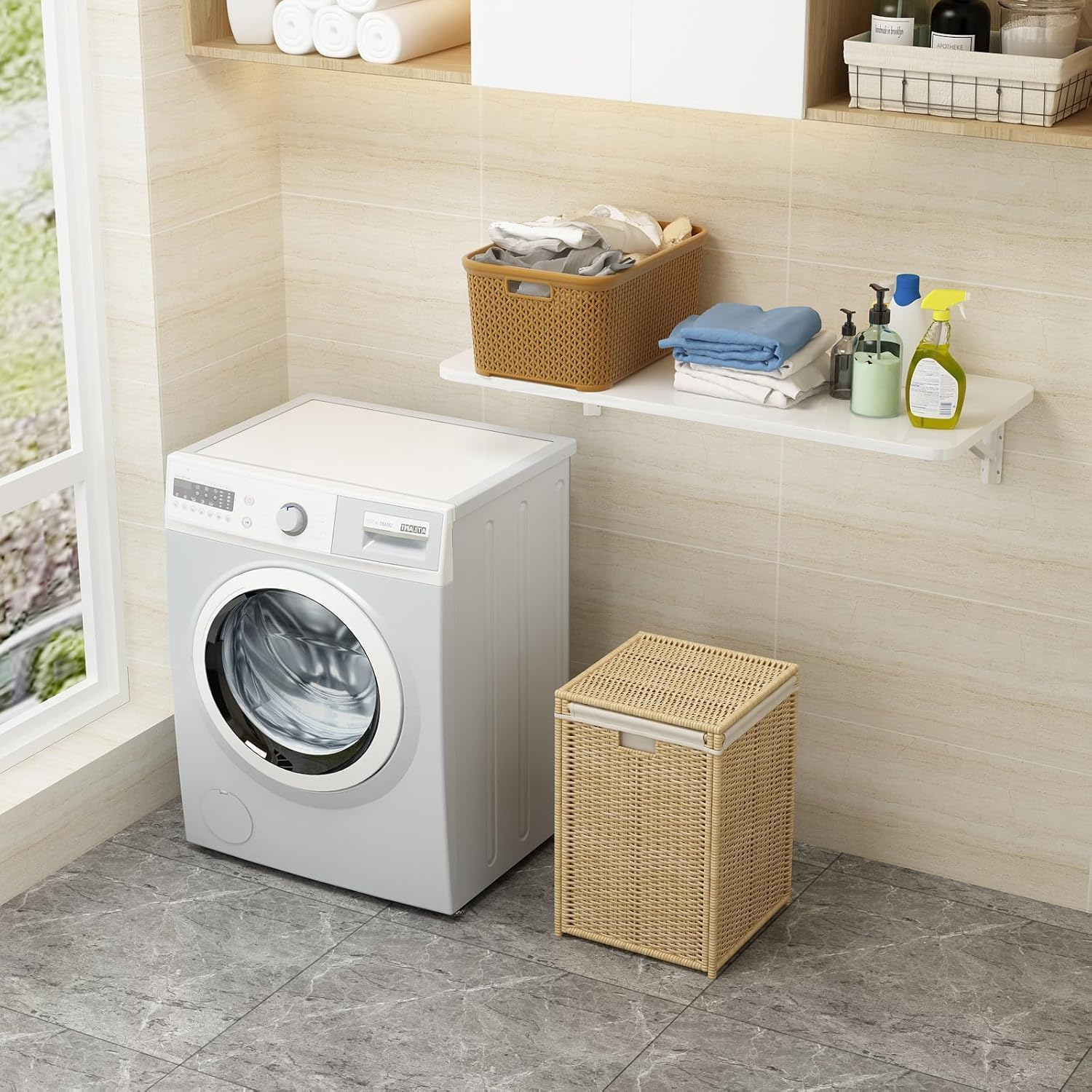 FANGXIN Wall Mounted Folding Table,Piano Baking Paint Waterproof Floating Desk for Small Spaces,Hanging Desk for Home Office Computer Workstation,Study Work Bench, Kitchen Dining (60&times;40Cm) image number 2