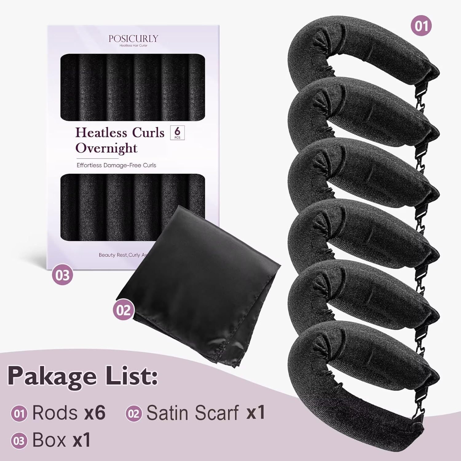 Overnight Hair Curlers Heatless Curls - 6 Pcs No Heat Blowout Curling Rods to Sleep in with Satin Hair Scarf image number 6