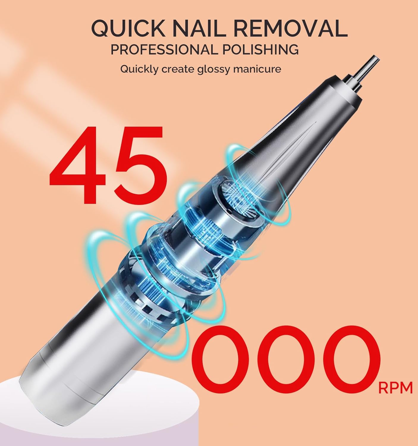 Cordless Nail Drill Machine ,OBEEGOO Diamond Surface Rechargeable Nail Drill 35000RPM Portable Electric E File Electric Acrylic Nail File Tools for Gel Nail ,Nail Beauty Salon (Diamond) image number 3