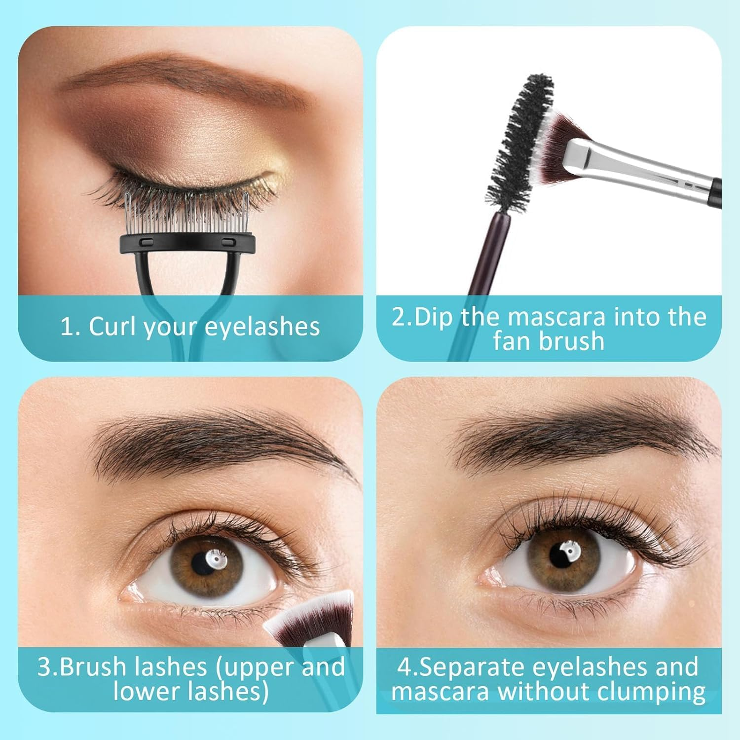 Eyelash Comb and Mascara Fan Brush Set - 3Pcs Folding Angle Scalloped Lash Brush, Eyebrow Brush, Angled Fan Shaped Eyelash Brush for Lashes image number 6